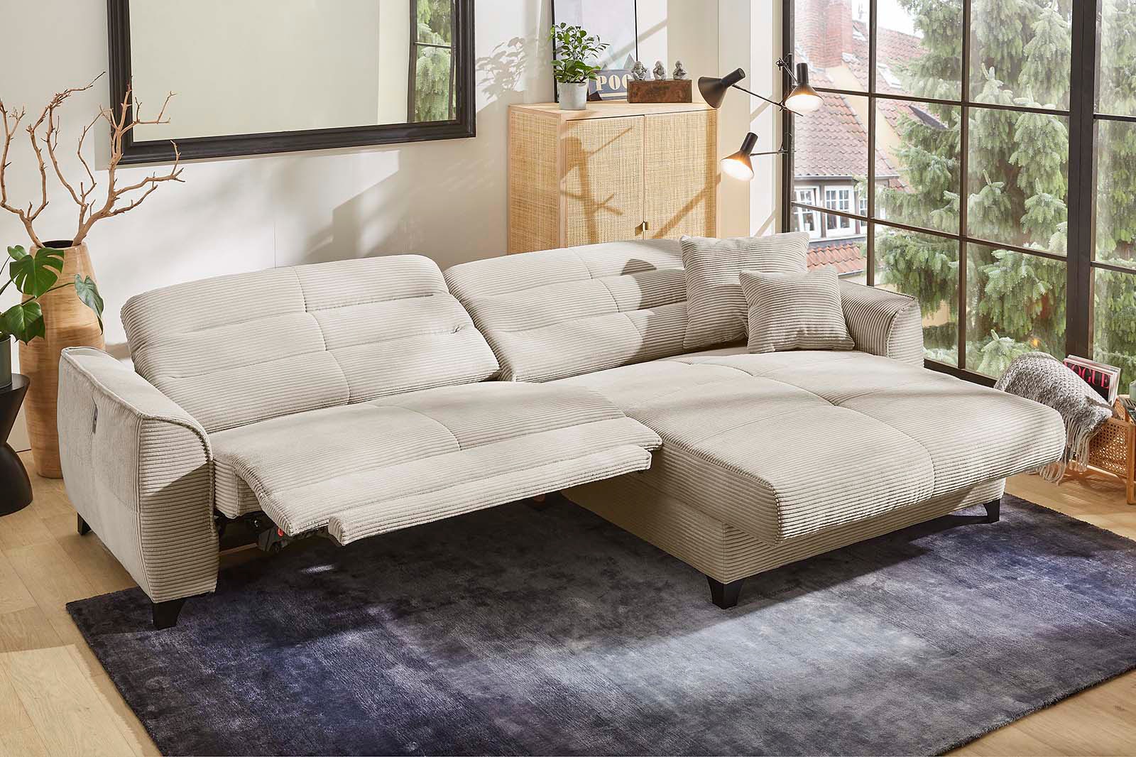 Jockenhöfer Gruppe Canapé d'angle »Double One L-Form, B: 288 cm, 2x120 cm breite, elektr. Relaxfunktionen« réglage de la tête, connexion USB & coussin décoratif