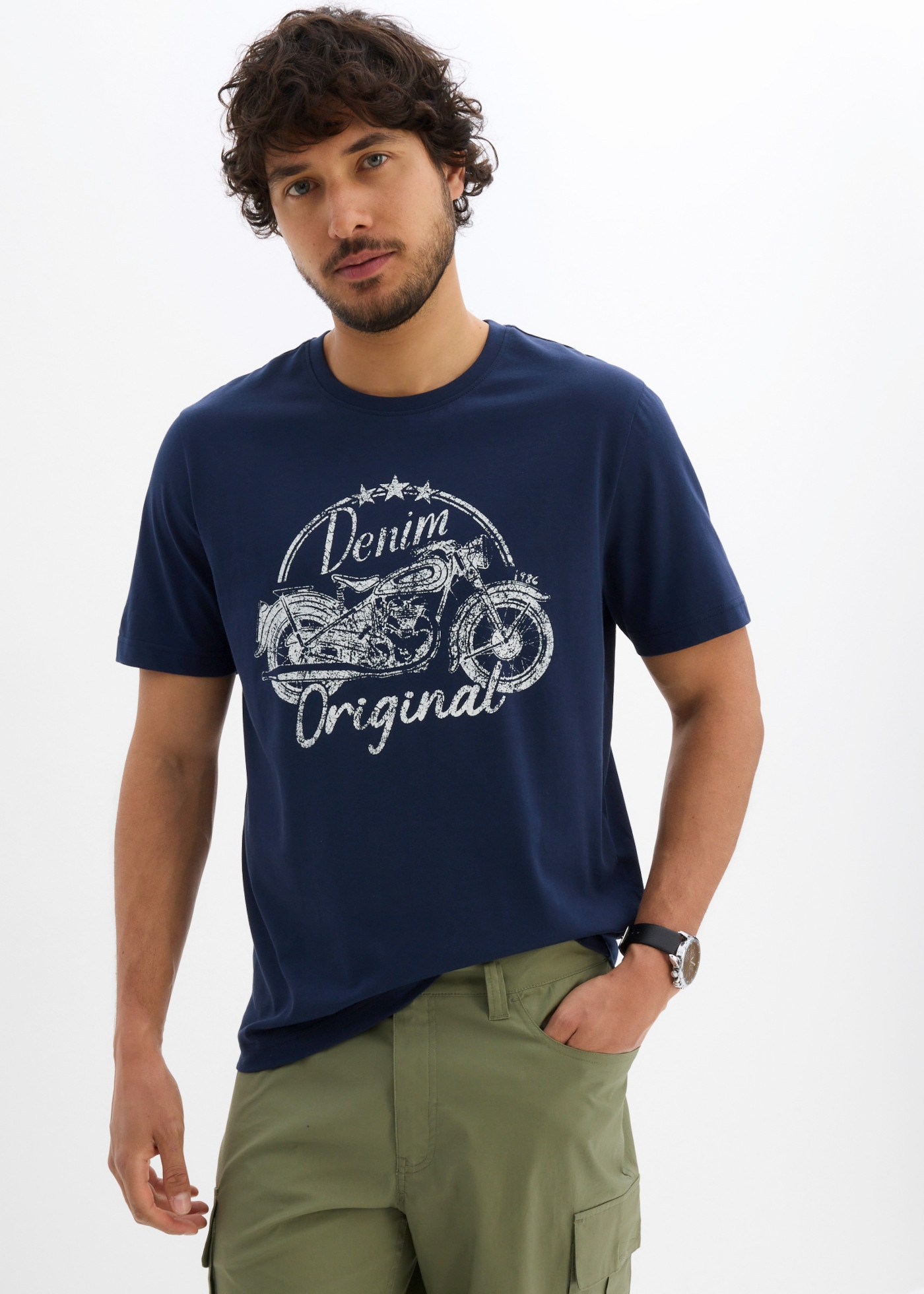 Image of bonprix T-Shirt mit Rundhalsausschnitt, Kurzarm-Design, aus Baumwolle, Regular Fit