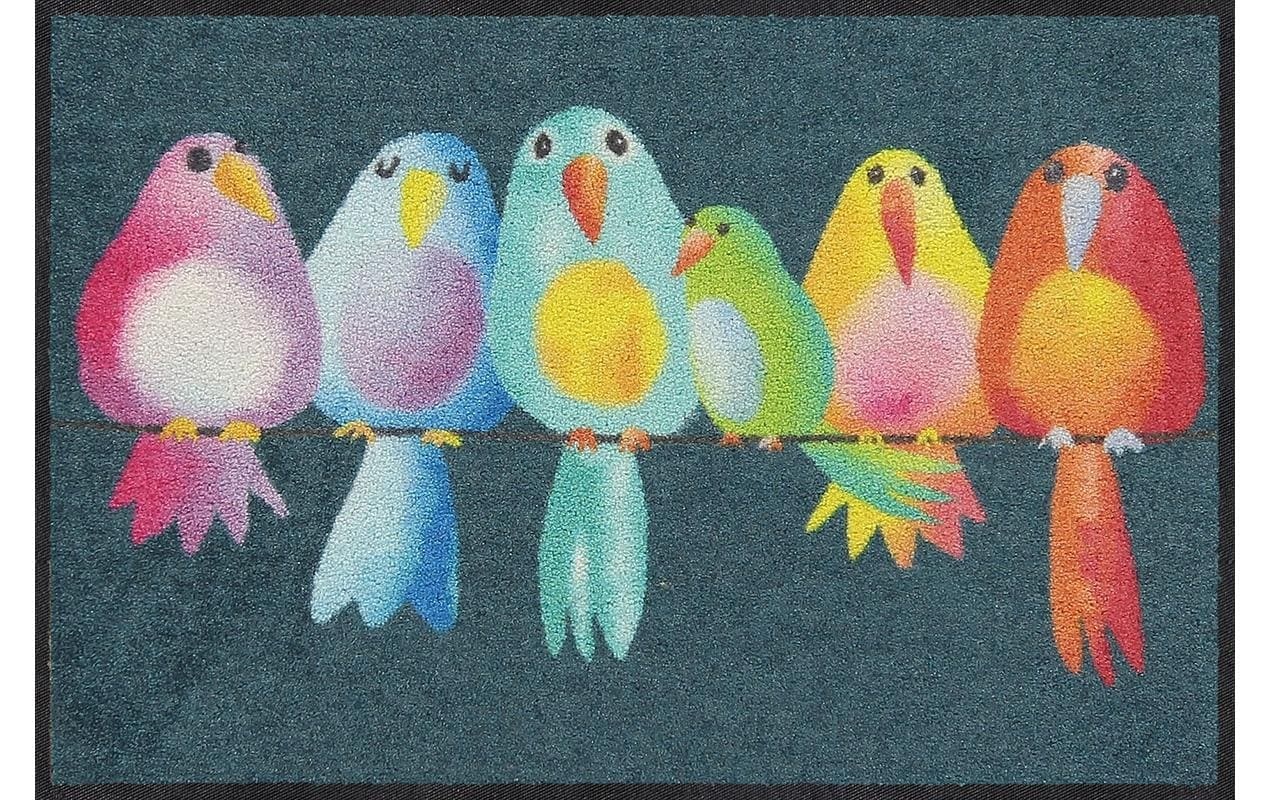 Image of Salonloewe Fussmatte "Rainbow Birds Fussmatte" quadratisch