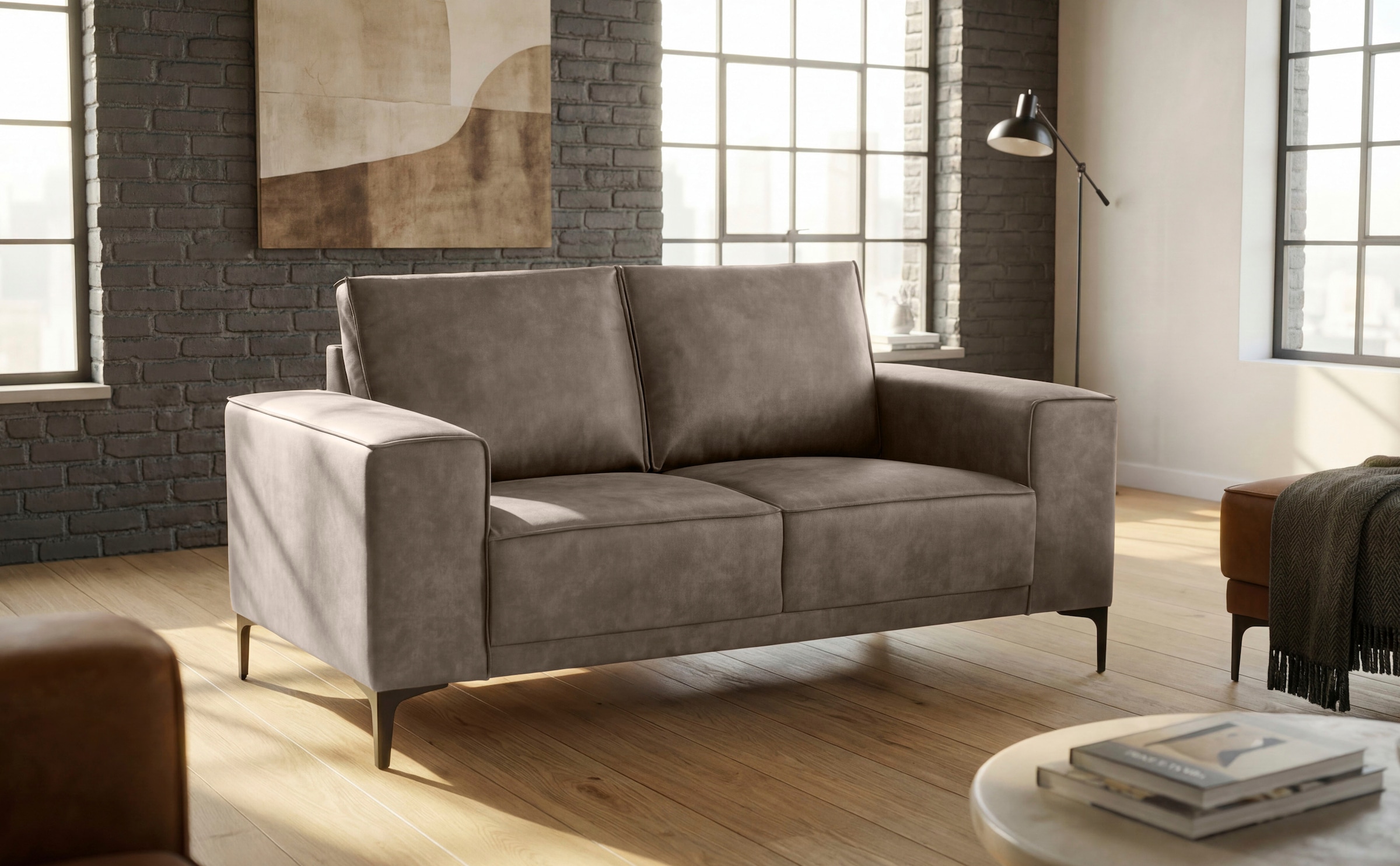 GOODproduct 2-Sitzer »OLAND Luxus-Microfaser, Sofa, B: 164 cm, Skandi-Design« 164 cm, Wellenunterfederung, Skandi-Design, Metallfüsse