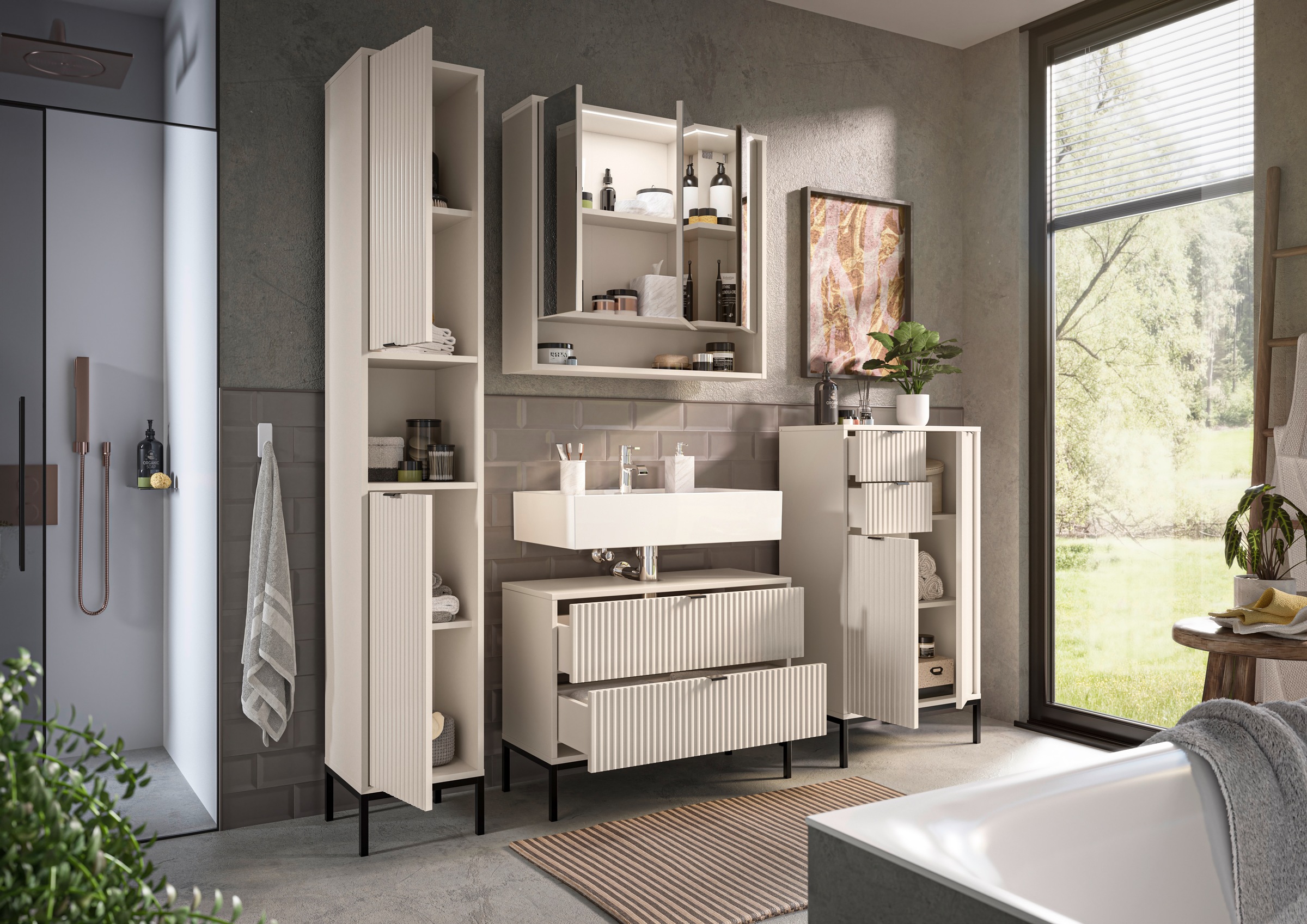 BASIC by Balculina »Lucera Midischrank, Badezimmerschrank BxHxT 60x106x32« 1 cuis tlg. largeur 60 cm, porte montable à gauche/droite