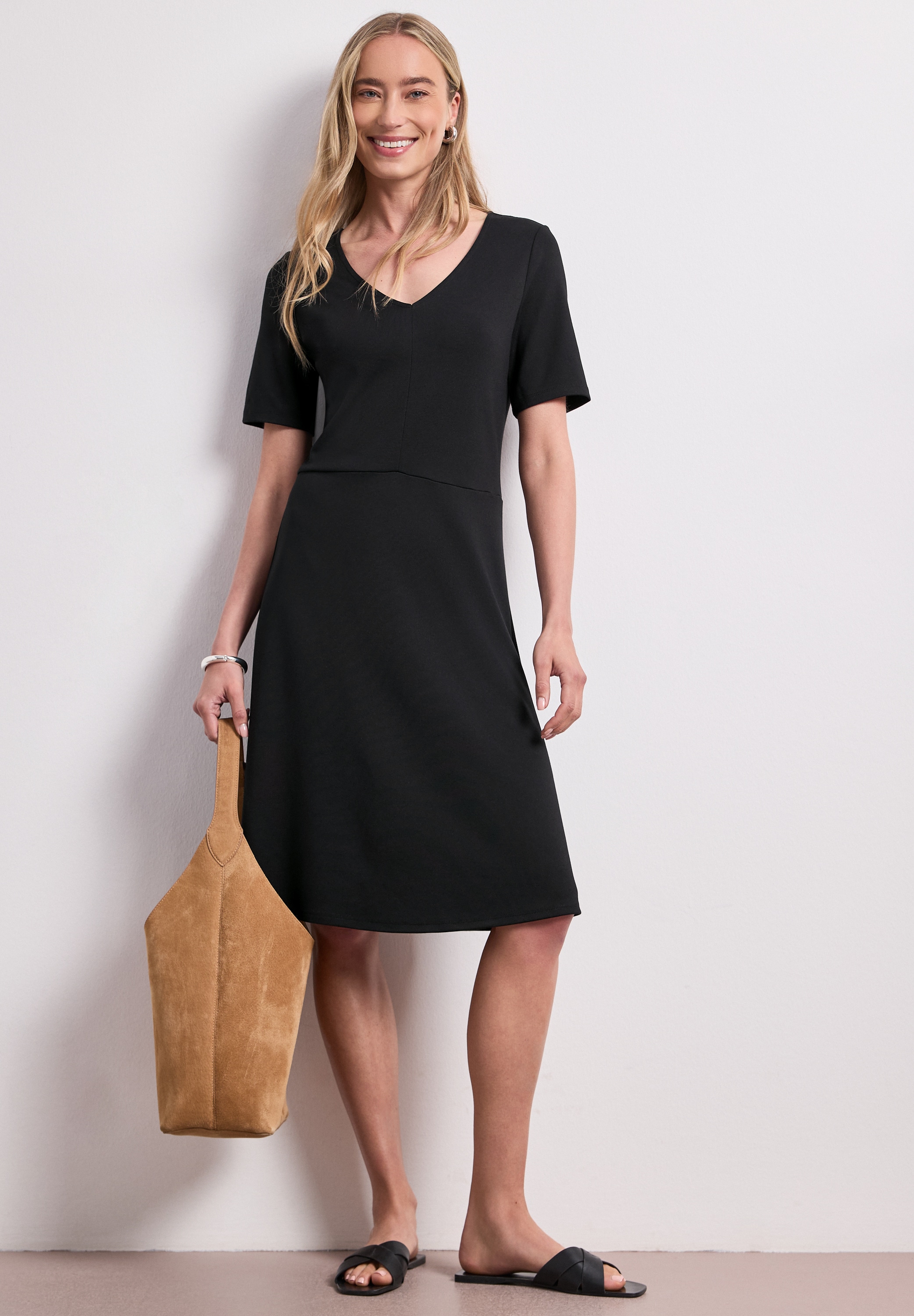 Image of STREET ONE Jerseykleid Ohne Taschen unifarben und mit Stretch