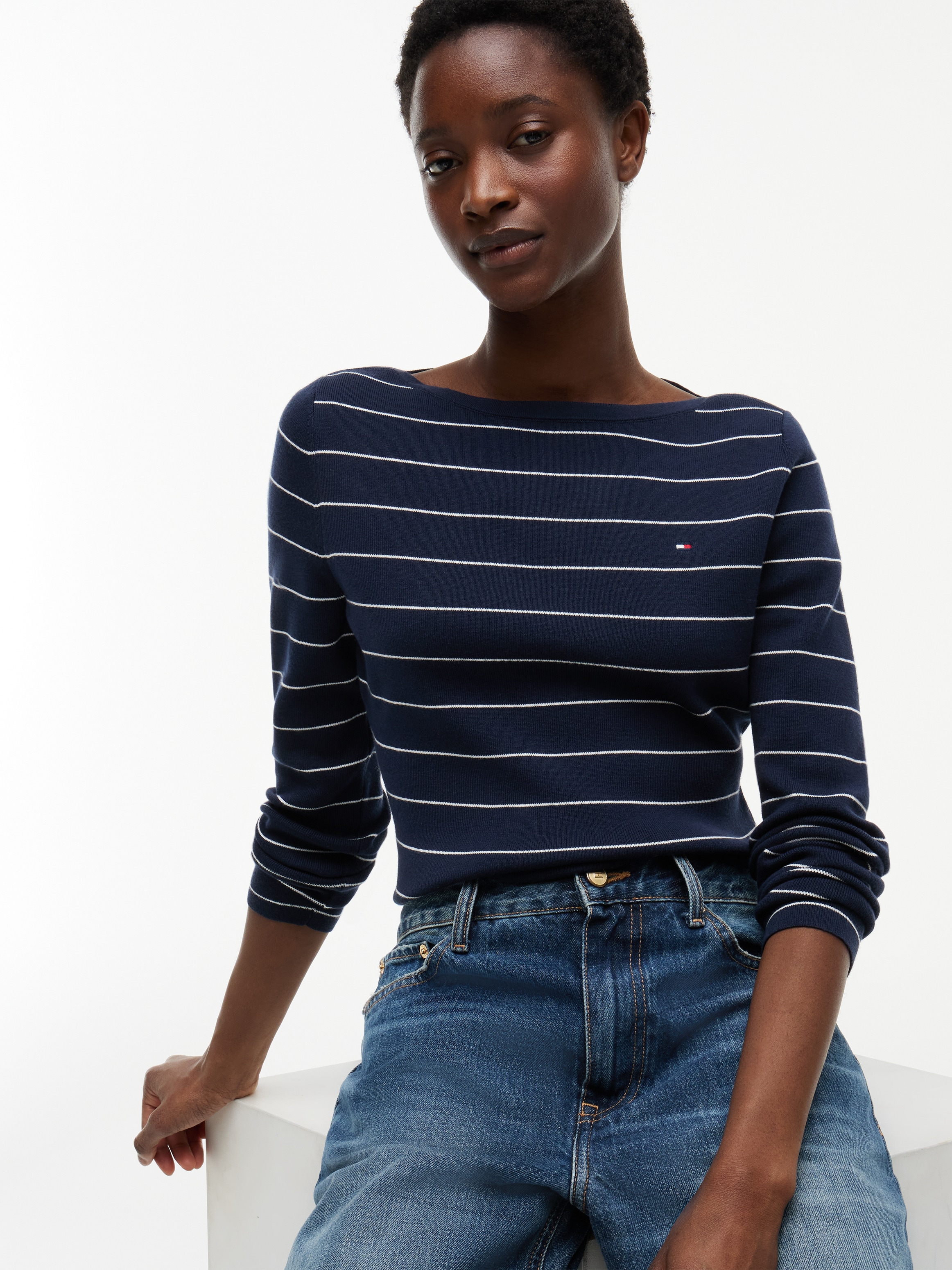 Image of Tommy Hilfiger Strickpullover "FULL NEEDLE BOAT-NK LS SWT" Baumwollmischung