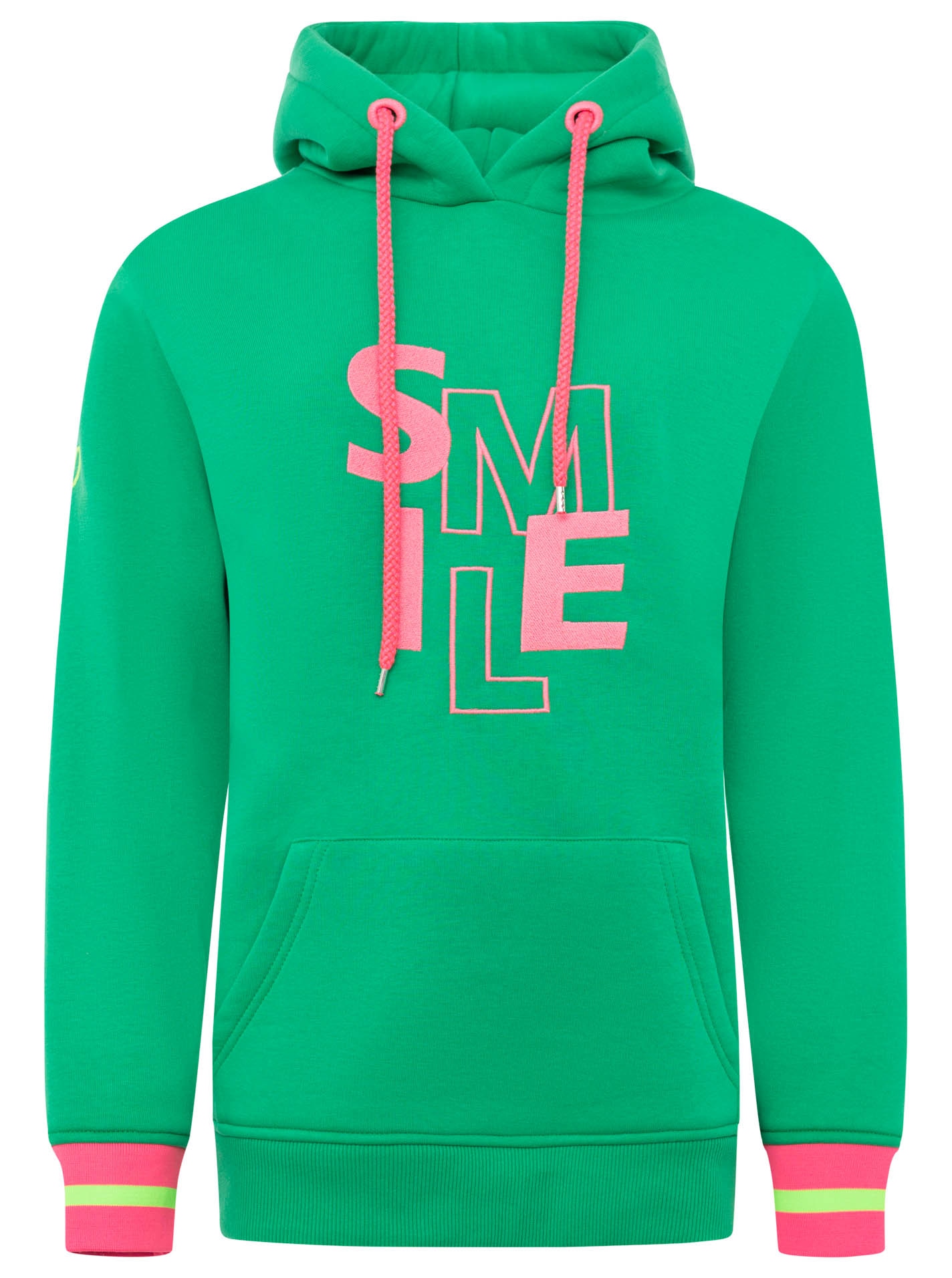 Zwillingsherz Hoodie »"SMILE"«, grosse Stickerei, gestreifte Bündchen, Fronttasche, Kapuze
