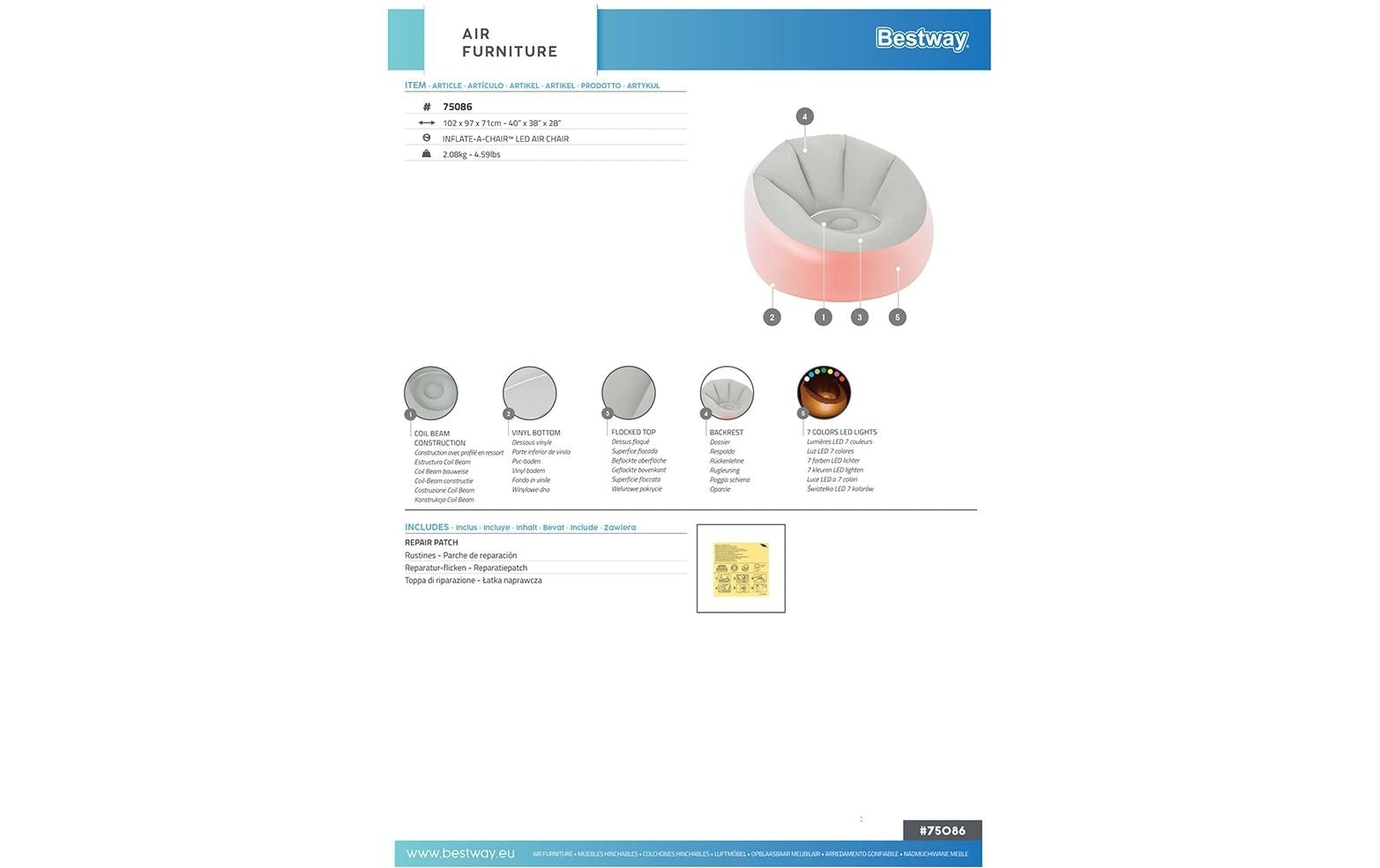 Bestway Luftsessel »Inflate LED Air 102 x 97 cm«
