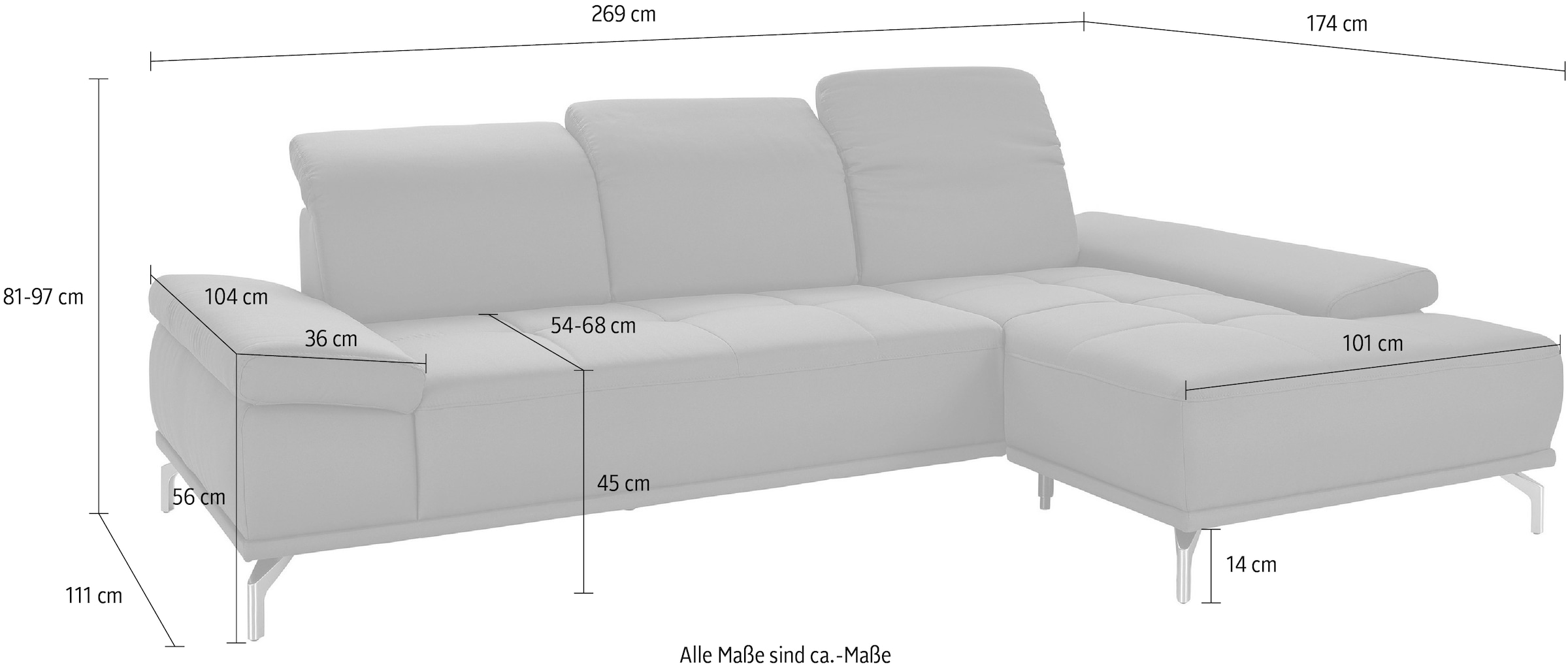 GOODproduct Canapé d'angle »Caluna« incl. réglage de la profondeur d'assise, avec réglage tête et accoudoirs en option