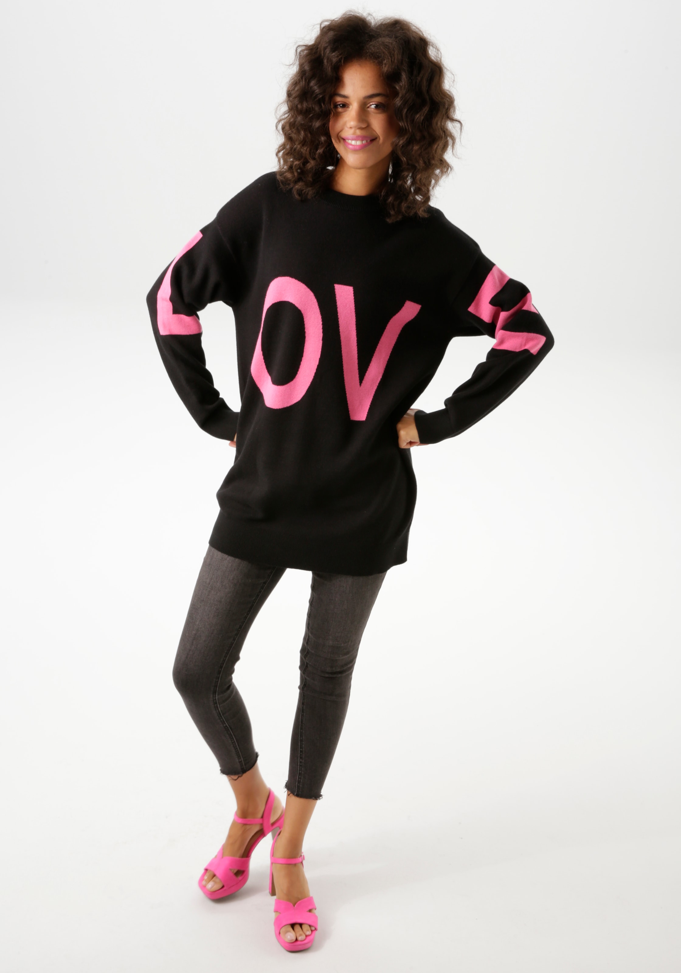 Aniston CASUAL Strickpullover, mit eingestricktem LOVE-Schriftzug