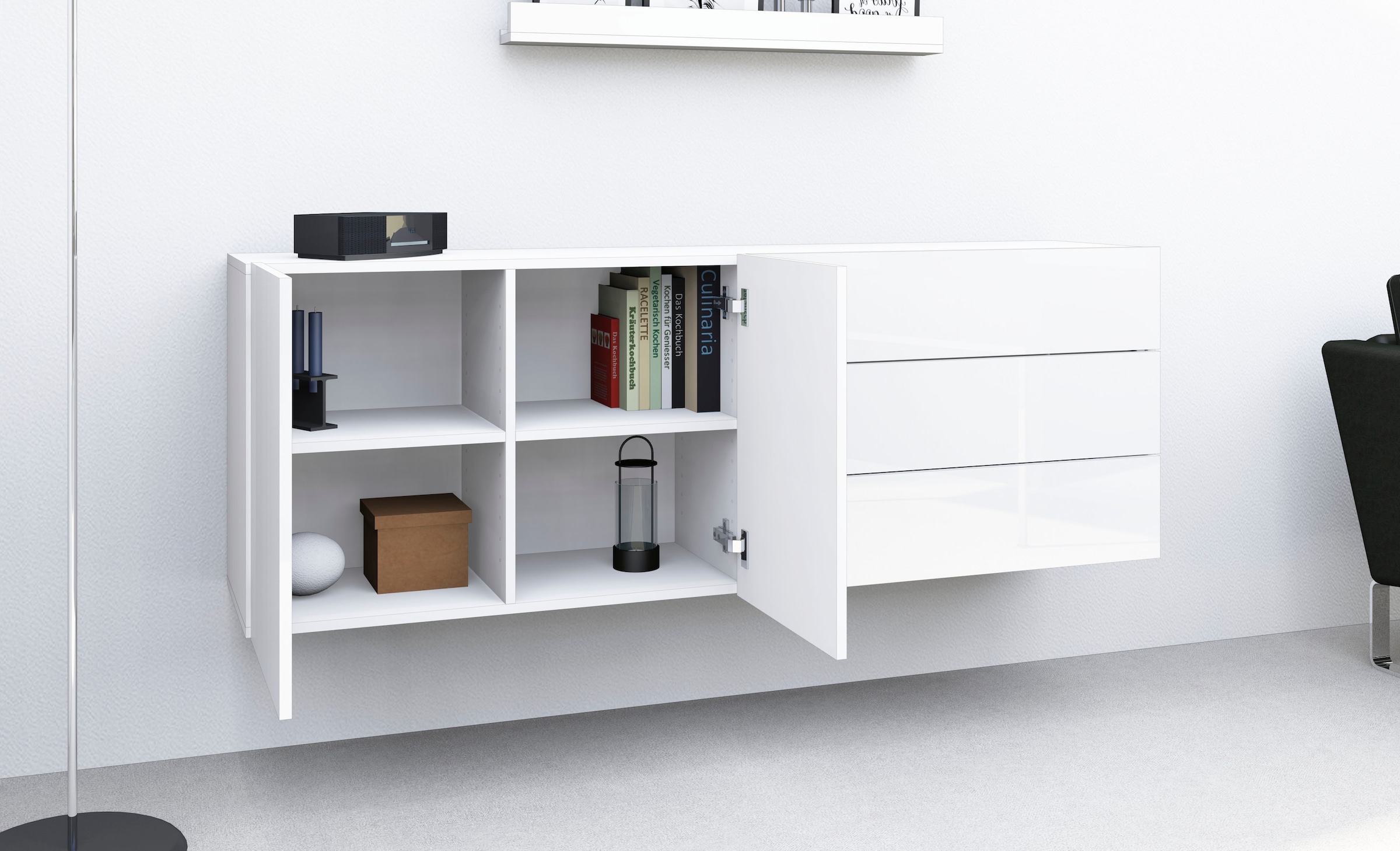 borchardt Möbel Sideboard "Sophia, Hängeschrank mit 2 Türen, 3 Schubkästen, Breite 152 cm" grifflose Optik, viel Stauraum, verstellbare Böden