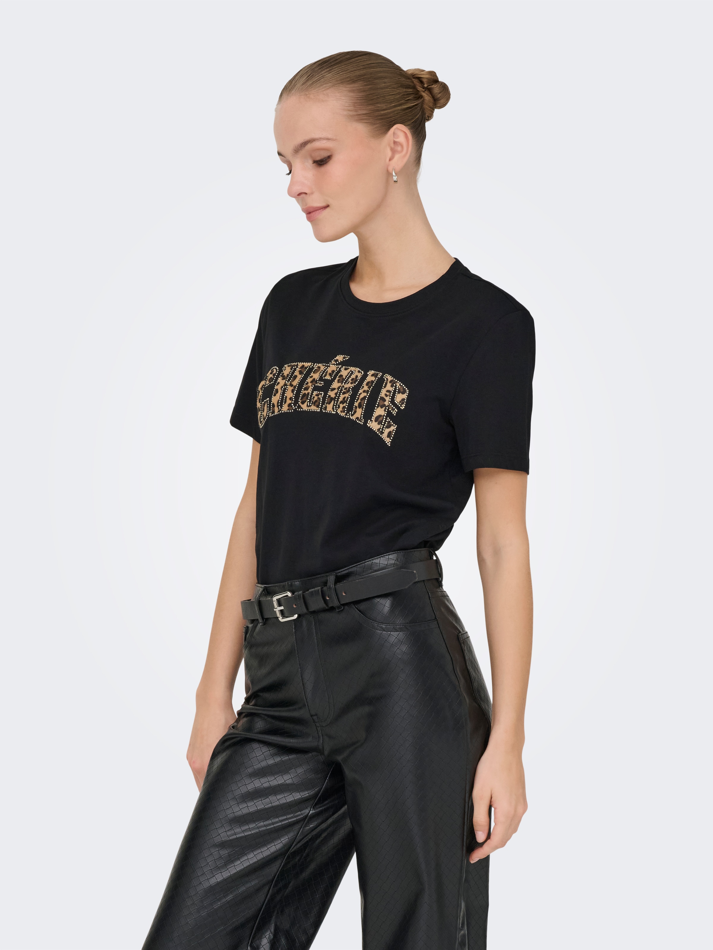 Image of ONLY T-Shirt "ONLDITTE LIFE RHNSTN S/S ANIMAL TOP JRS"