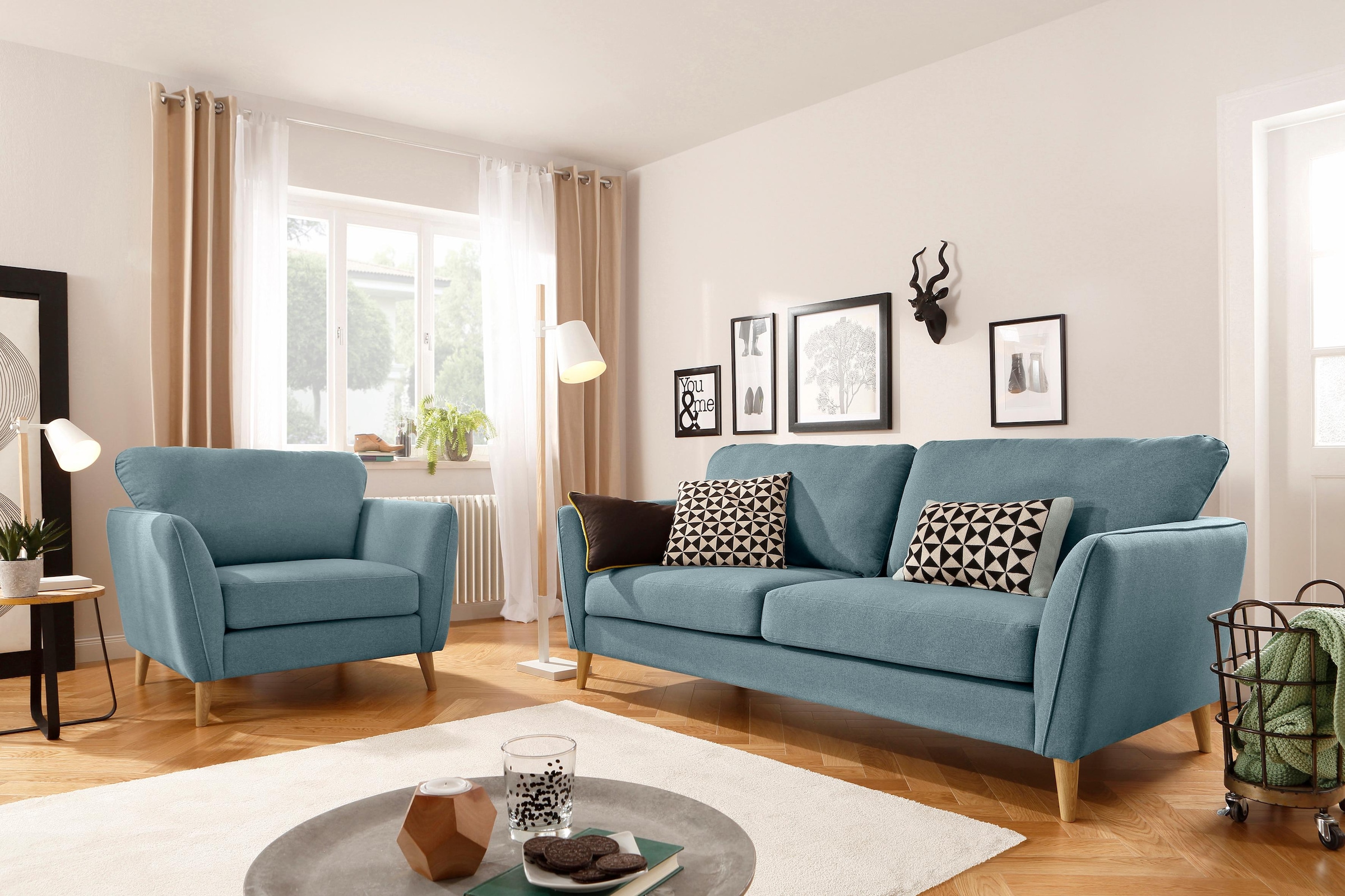 Home affaire Sessel »MARSEILLE«, Massivholzbeine Eiche, Landhausstil, Wellenunterfederung