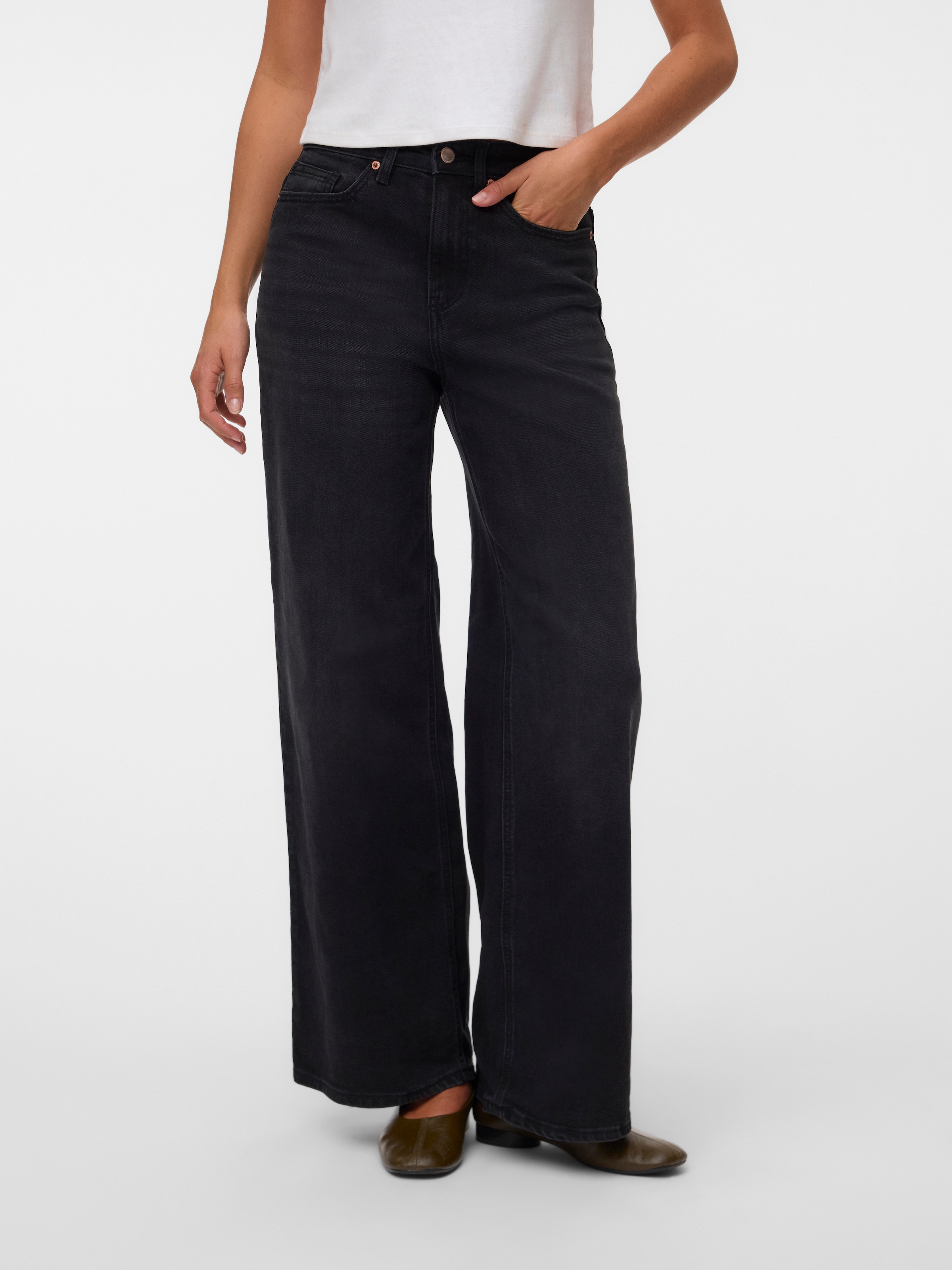 Vero Moda Jeans large »VMOLIVIA STRETCH HR WIDE JNS LI1101 NOOS« mélange de coton, taille haute, coupe large