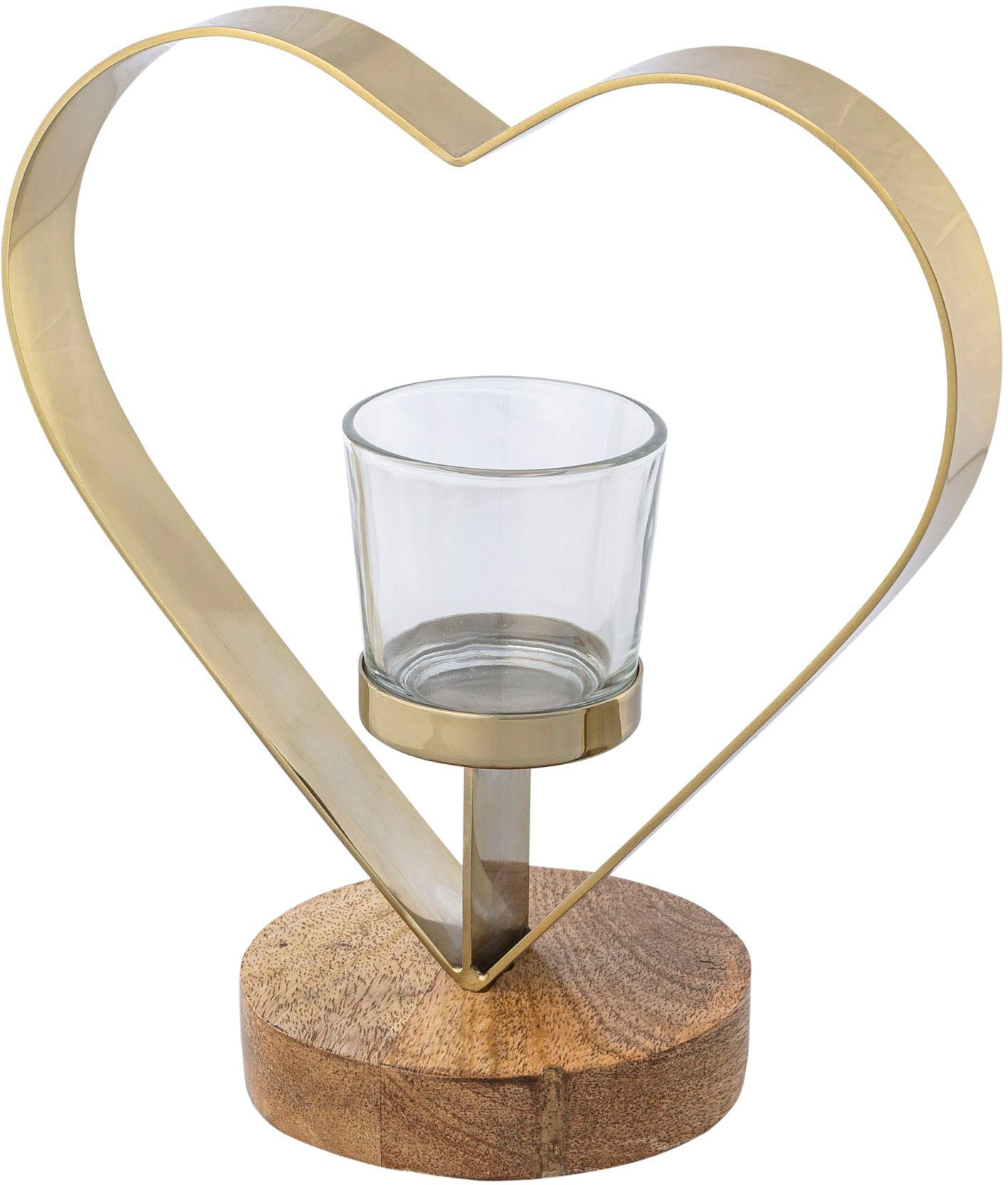Creativ home Teelichthalter "Kerzenhalter Herz" aus Holz, Edelstahl und Glas