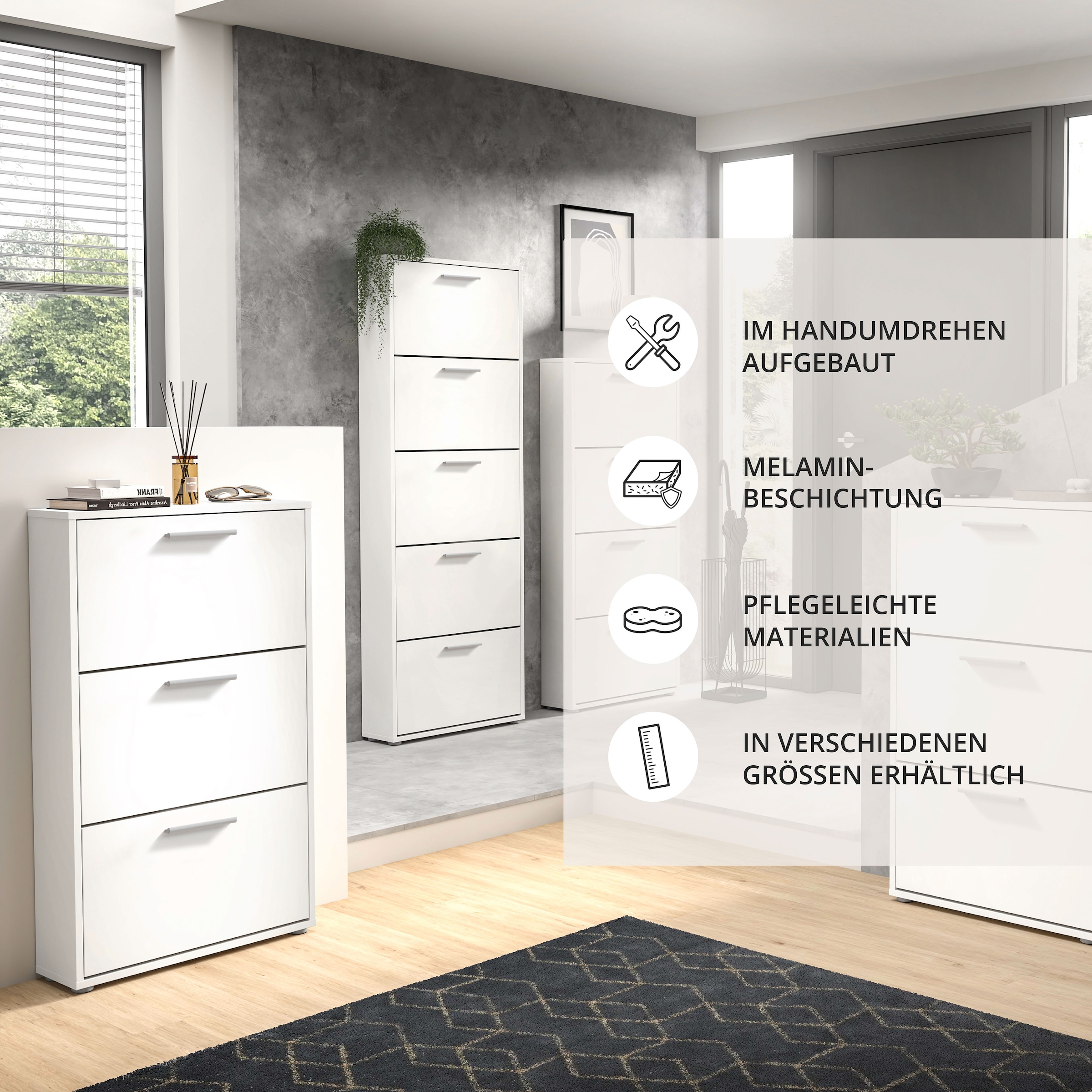 HBZ Basculeur de chaussures »Sam Schuhkipper, Schuhschrank BxHxT 59x103x17 cm« 1 cuis tlg. Schuhkipper, Schuhschrank mit 3 Klappen, BxHxT 59x103x17cm