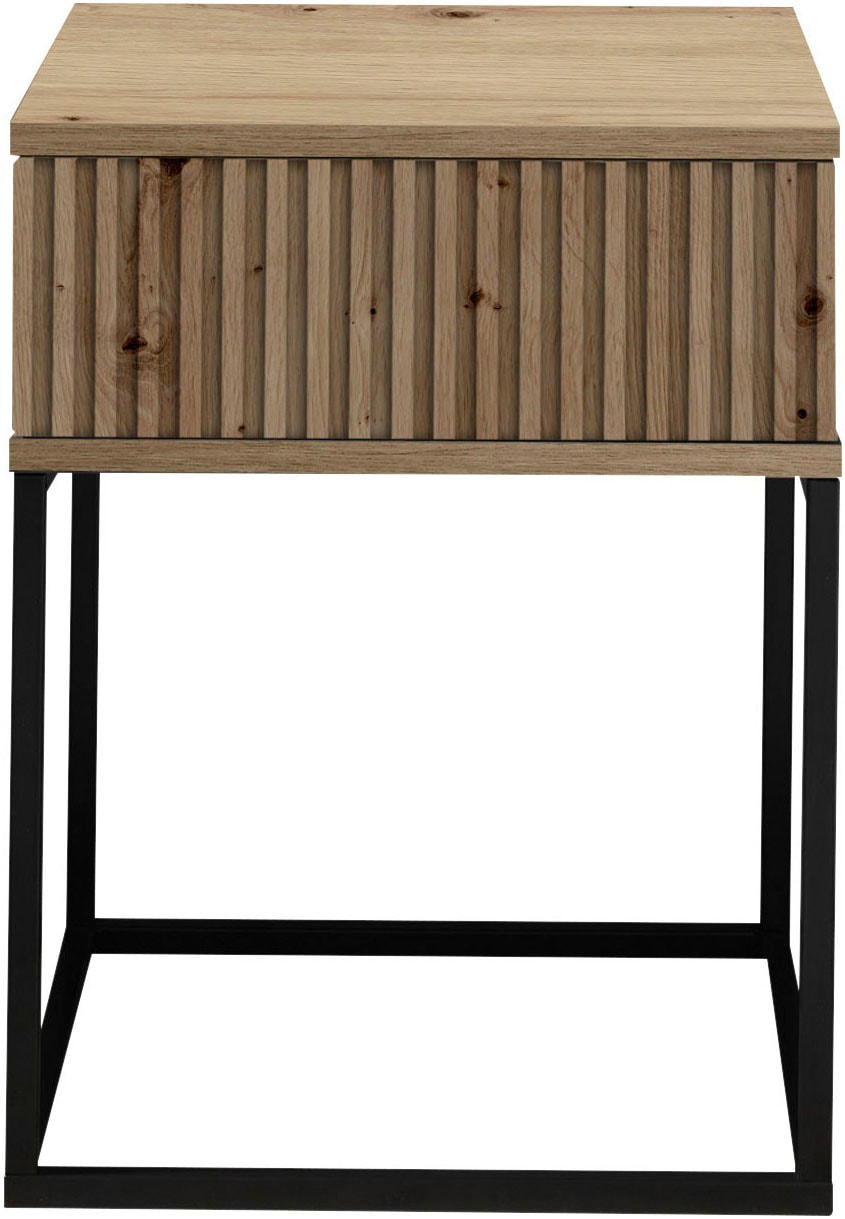 Schlafkontor Nachtkommode »Marle Nachtkonsole, Nachtkästchen auf Metall-Fussgestell« Schubkasten in Rillenoptik auf schwarzem Metallgestell