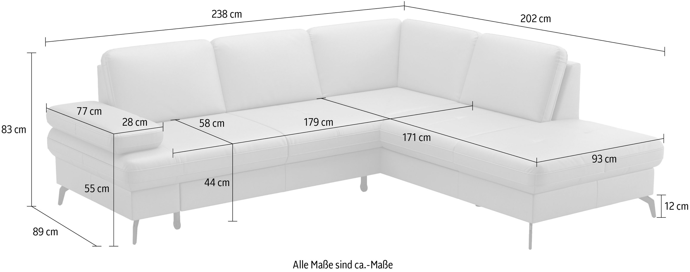 sit&more Ecksofa »Morris Jubi, Ottomane, Breite 238 cm« mit Armteilfunktion, wahlweise mit Schlaffunktion
