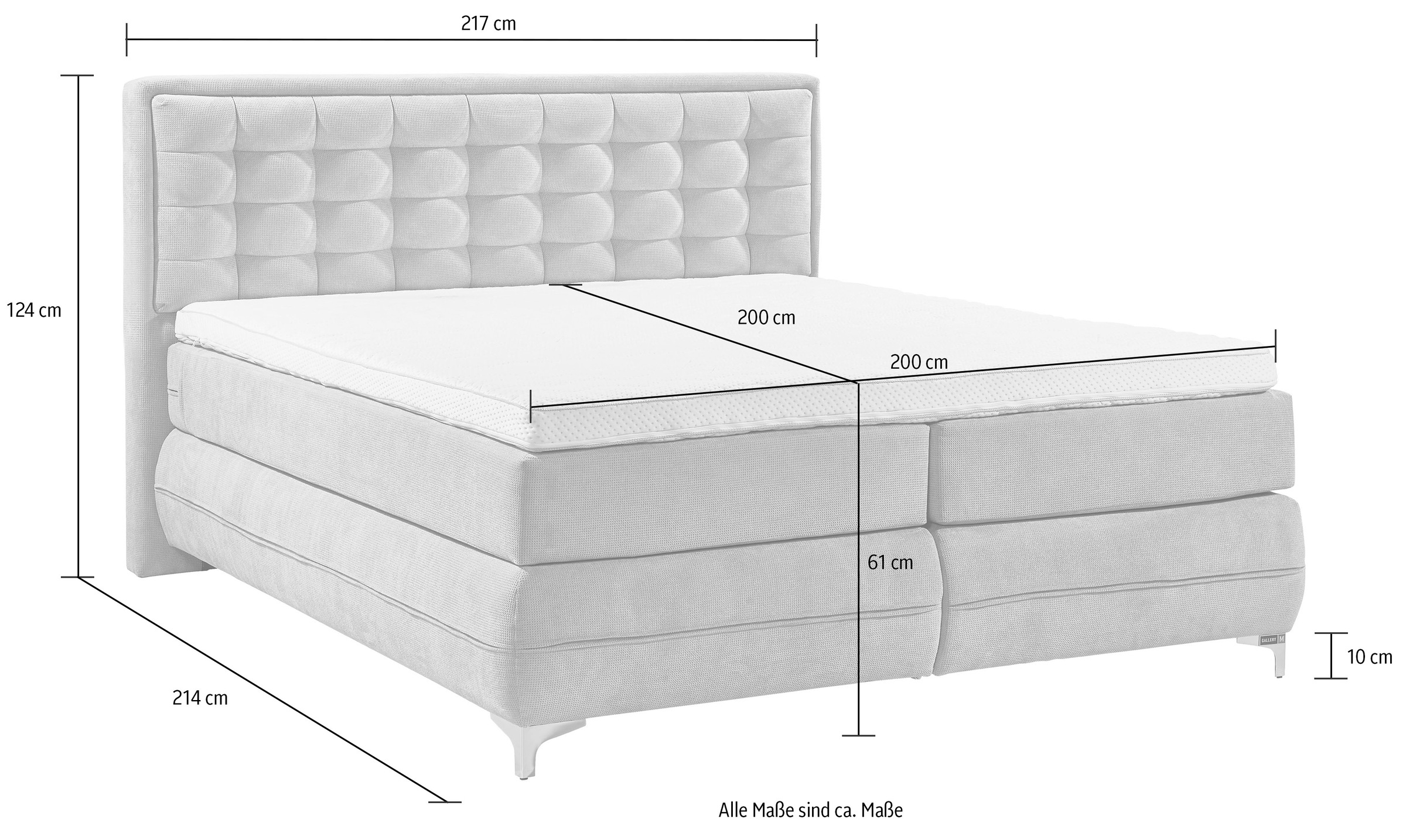 Musterring Boxspringbett »Dubai«, Winkelfuss in Chrom, 3 Härtegrade, Kopfteil in Kassettensteppung