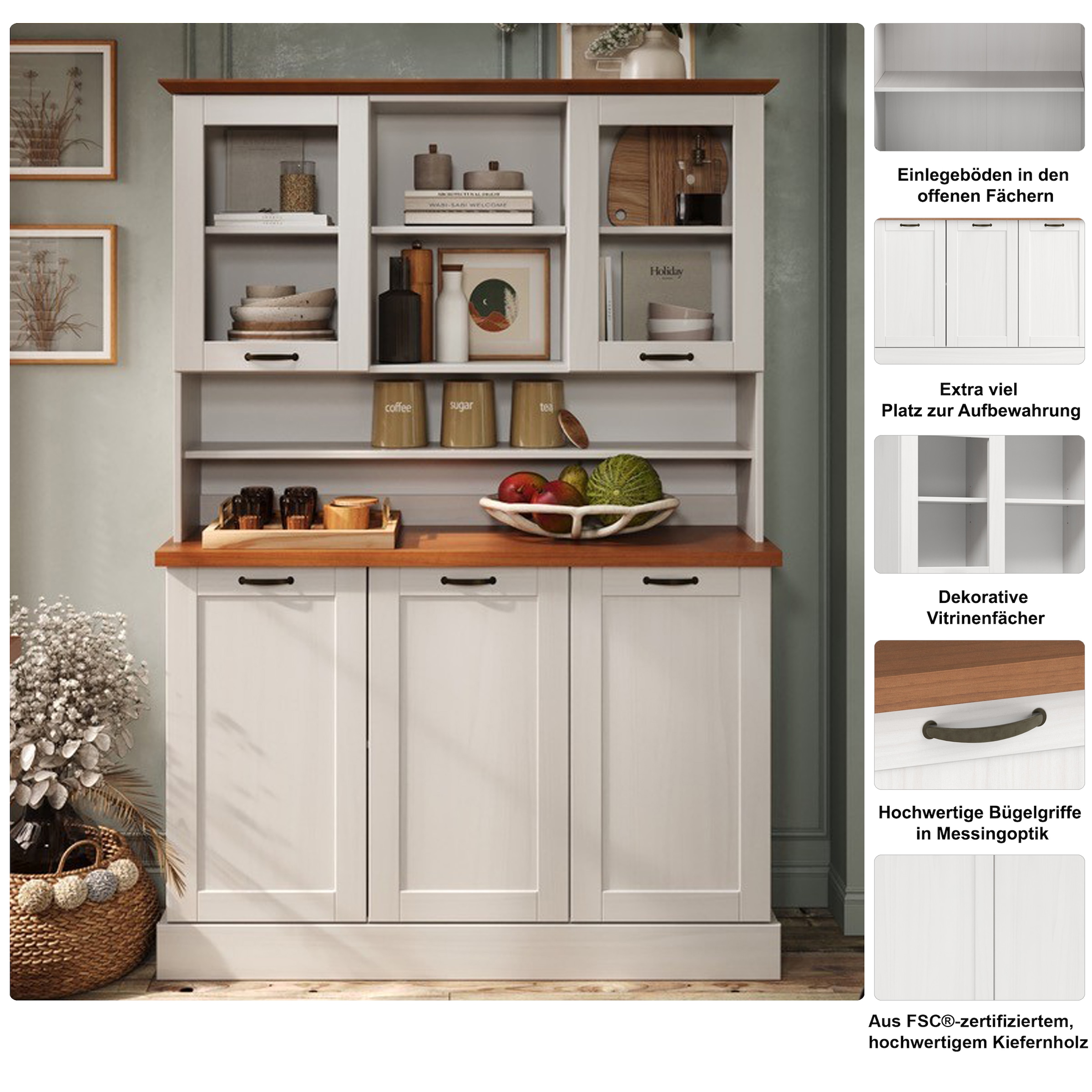 Home affaire Buffet de cuisine »Teramo« largeur/hauteur 126/181 cm, avec poignées en métal