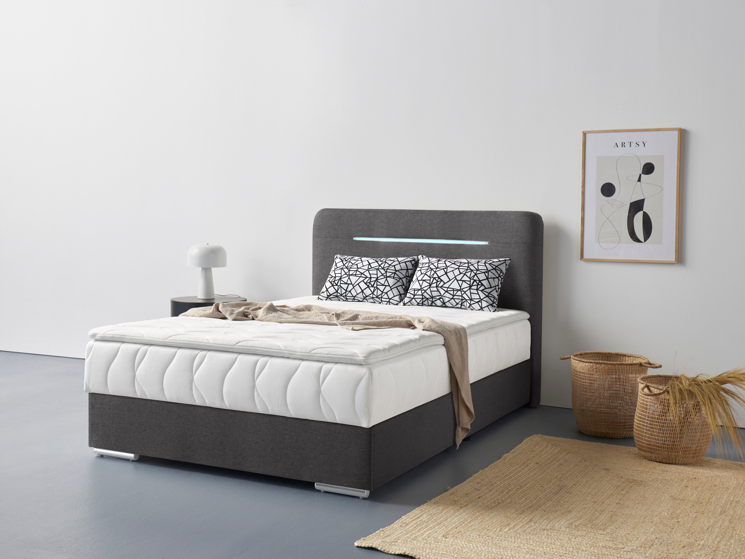 Image of COTTA Boxbett "LIGHTSTAR mit Bettkasten & 5-Zonen-Taschen-Federkernmatratze" Inkl. Topper & LED-Licht, Zierkissen, 90/120/140 cm x 200 cm
