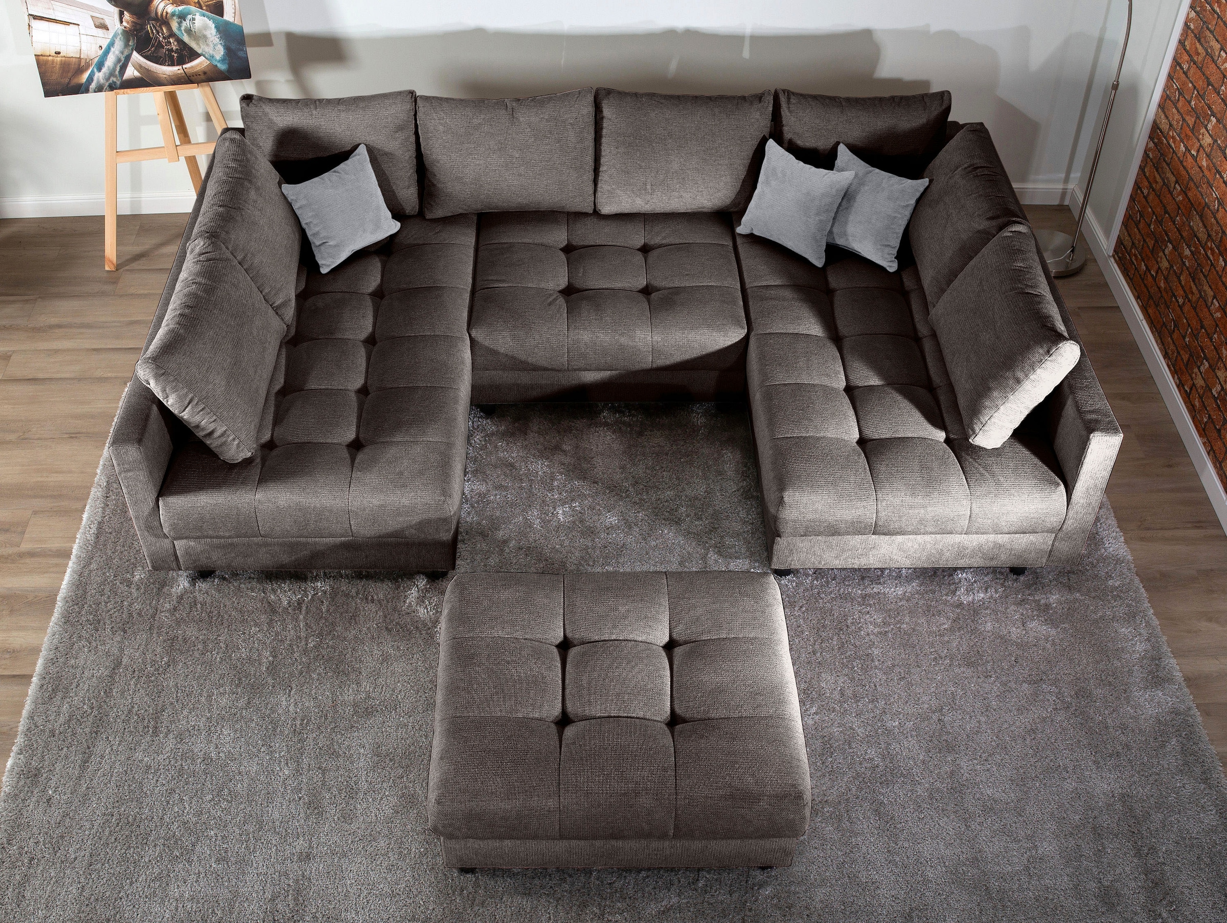 COLLECTION AB Wohnlandschaft »Toni U-Form, B: 298 cm, XXL-Liegefläche 282x178 cm mit Hocker« Set: Sofa & Hocker, 3 Zierkissen, Federkern