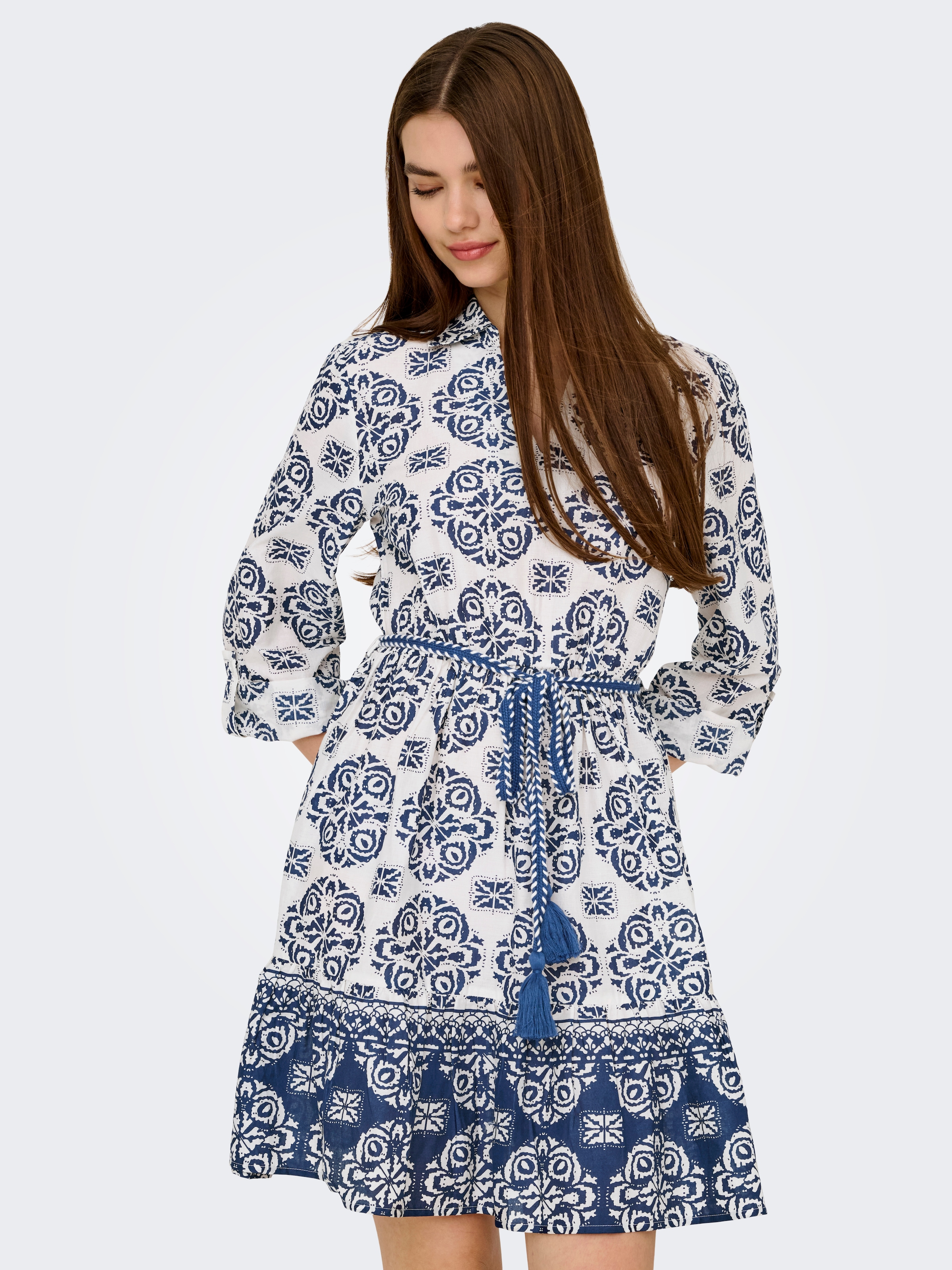 JDY Tunikakleid »JDYANNA 7/8 DRESS WVN«, mit Volant und Bindegürtel