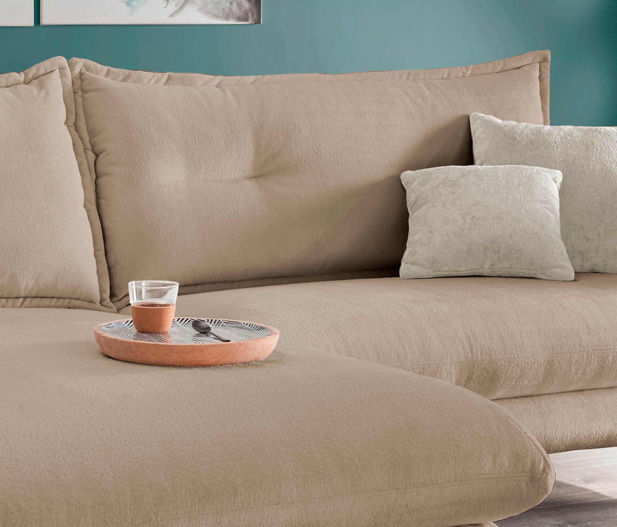 INOSIGN Ecksofa »Lazio modern und bequem, schmale Armlehnen, tolle Detailverarbeitung«, zwei verschiedene Fussfarben wählbar