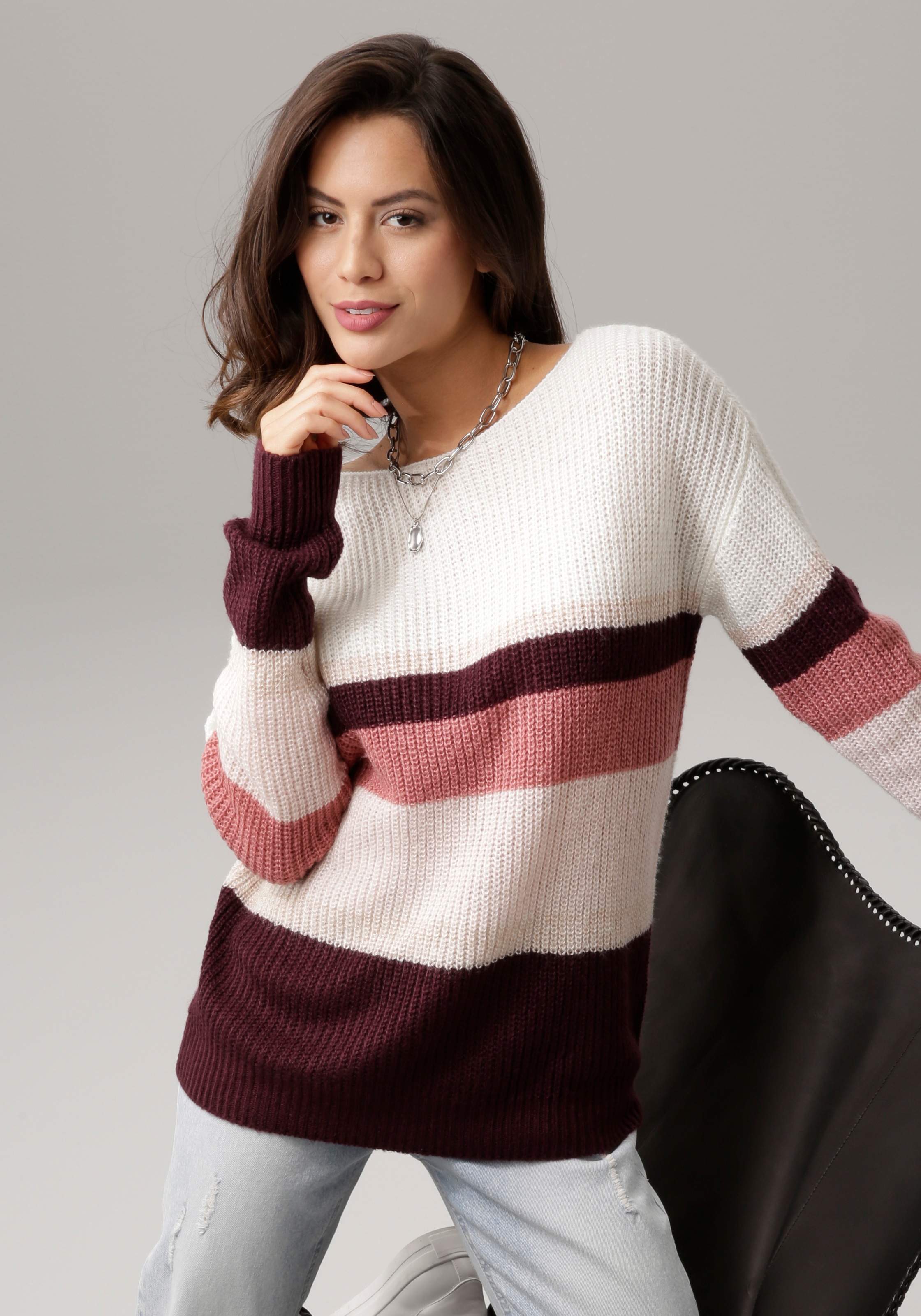 Image of Laura Scott Rundhalspullover, mit modischem Streifen-Design bei Ackermann Versand Schweiz