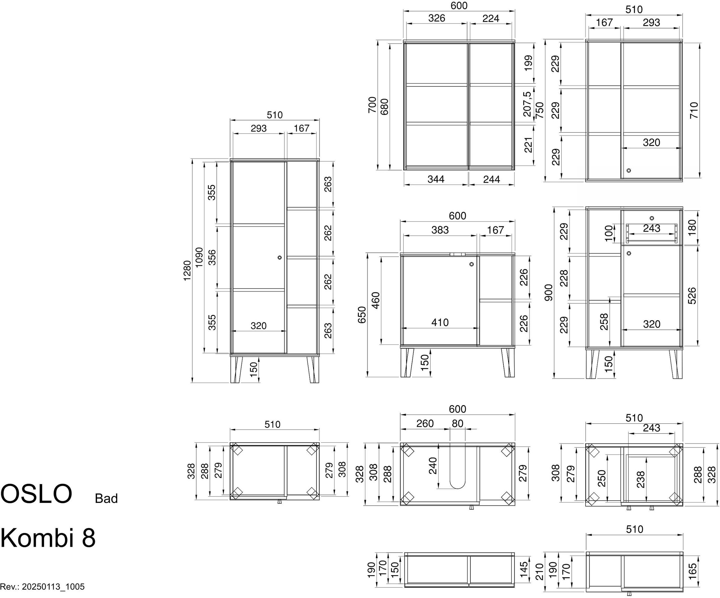 INOSIGN Badmöbel-Set »OSLO, Bad im skandinavischen Design, 5-teiliges Badezimmer« Set, 5 Stk. tlg.