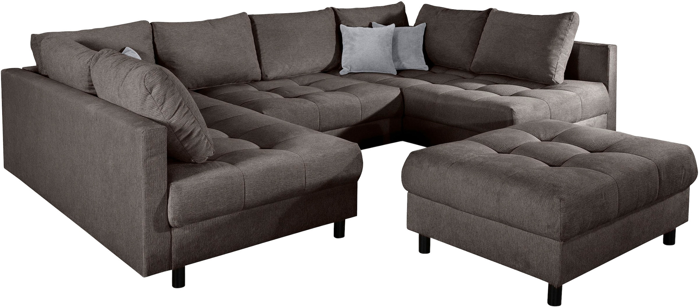 COLLECTION AB Wohnlandschaft »Toni U-Form, B: 298 cm, XXL-Liegefläche 282x178 cm mit Hocker« Set: Sofa & Hocker, 3 Zierkissen, Federkern