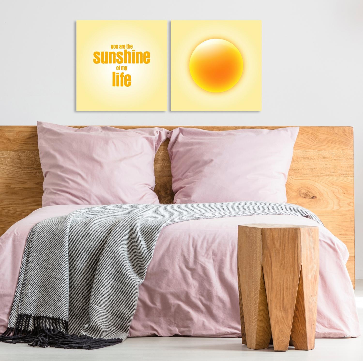 queence Tableau sur toile »Sunshine« Set,  Premium-Leinwandstoff, Handarbeit aus Deutschland, Spruch, 2er Set