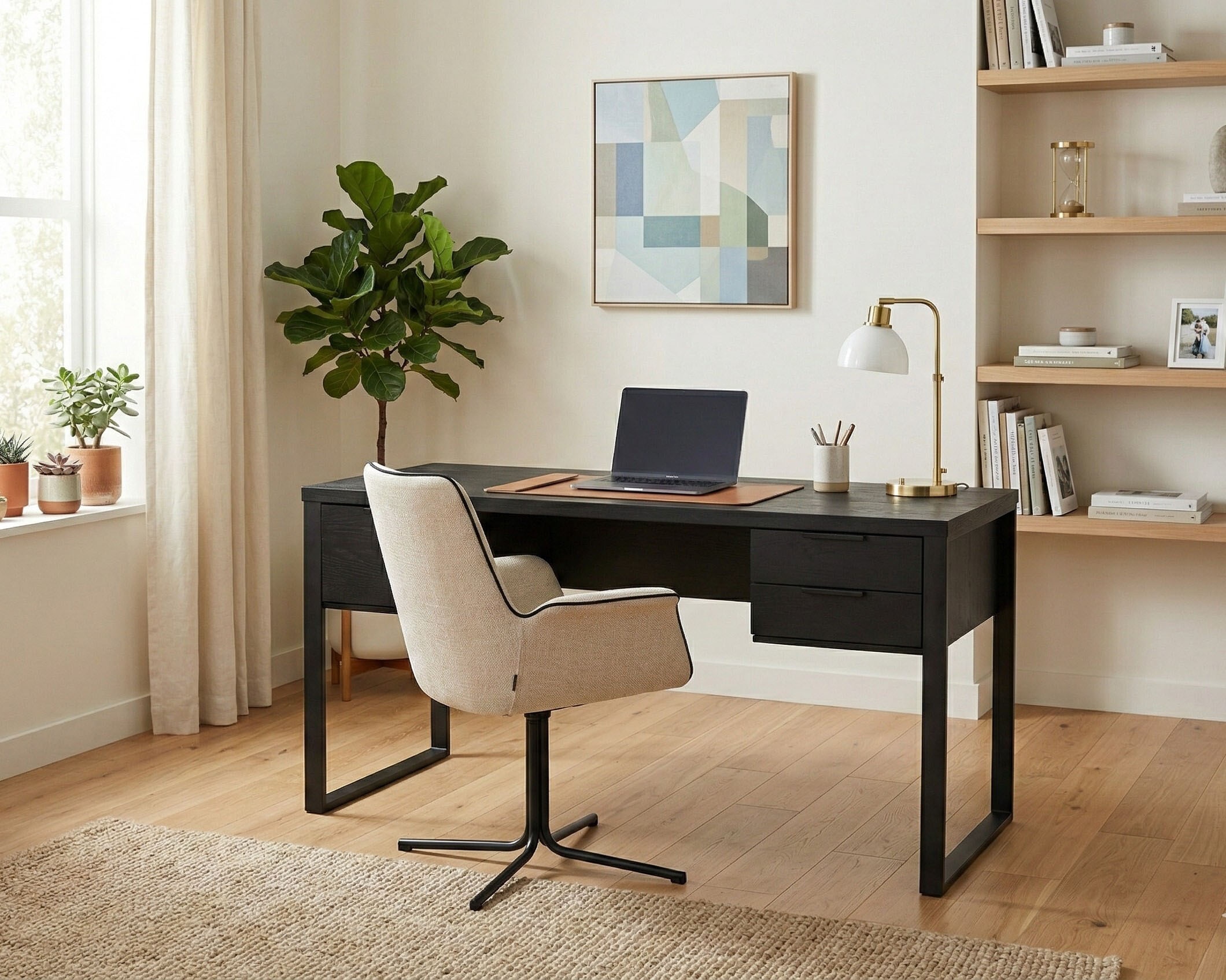 Jahnke Schreibtisch »LOOP D 150« Schreibtisch, Eiche-Optik, 3 Schubkästen, Metallrahmen, B:152,4 cm