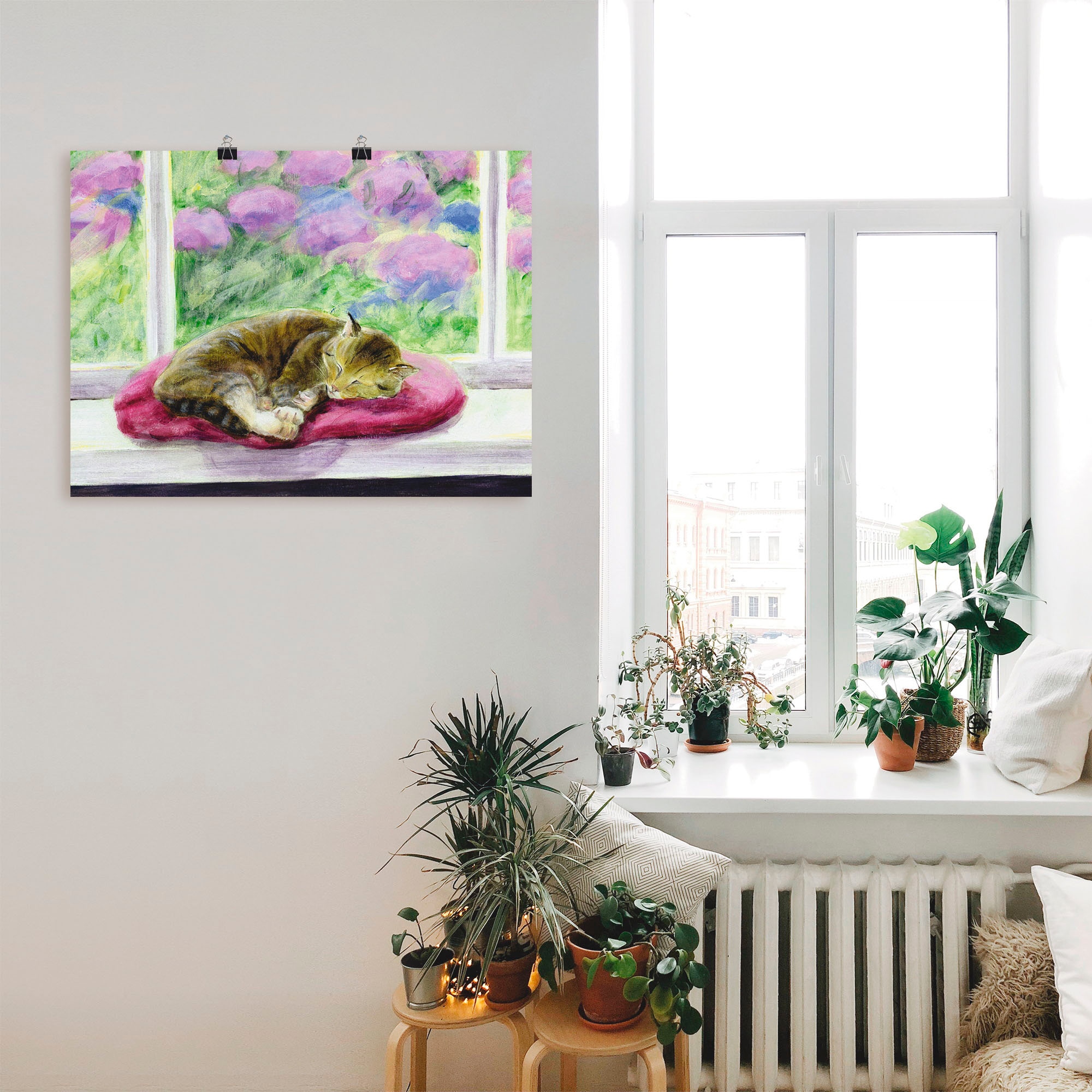 Artland Wandbild »Katze auf Gartenfensterbank«, Haustiere, (1 St.), als Poster, Wandaufkleber in verschied. Grössen