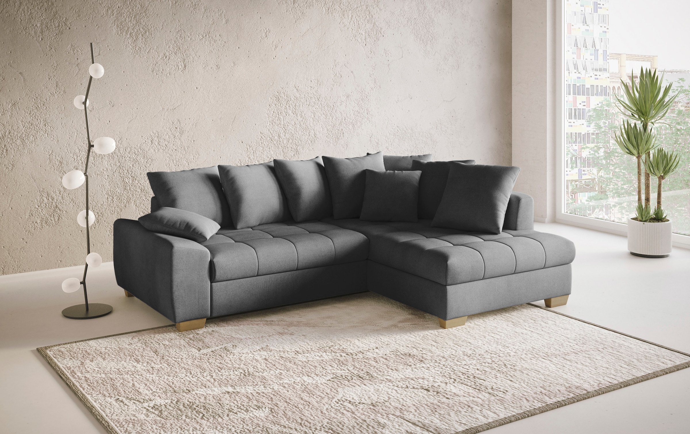 Mr. Couch Canapé d'angle »Nikita II, L-Form« Wahlweise mit Bettfunktion, Bettkasten & RGB-LED-Beleuchtung