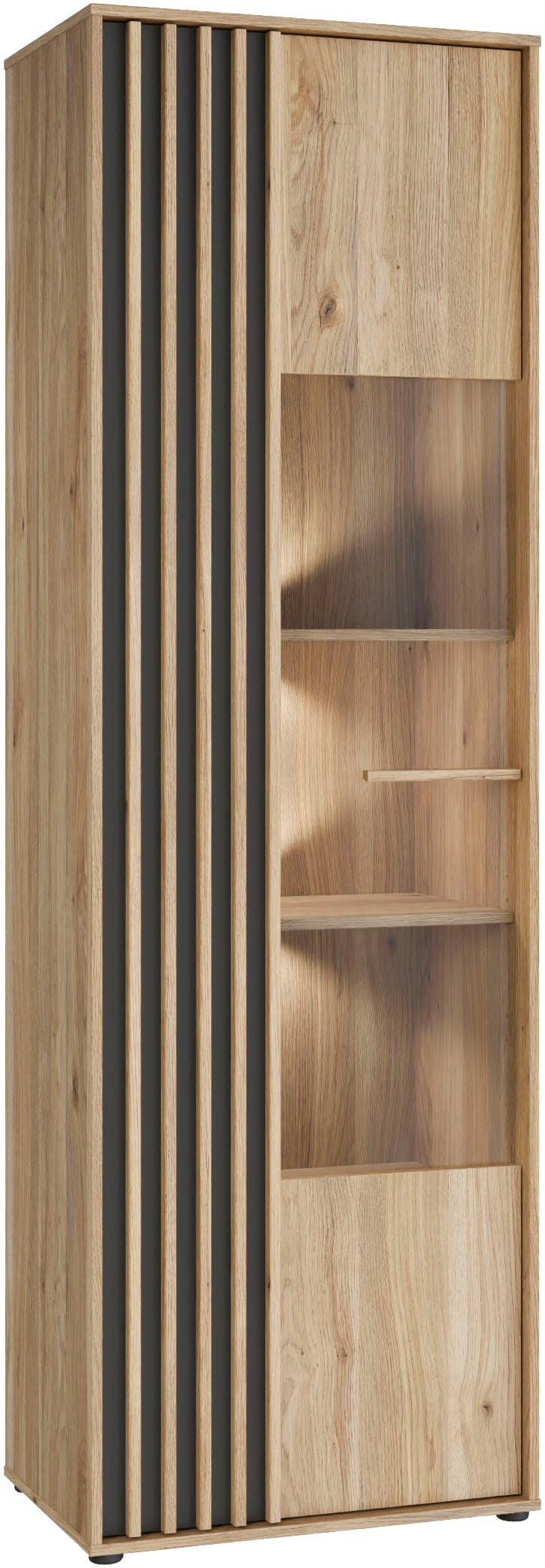 FORTE Vitrine »Forte Arank Vitrine 200 , Glastüre, Beleuchtung optional bestellbar« B/H/T 63,4/200,1/41,7 cm Lamellenoptik
