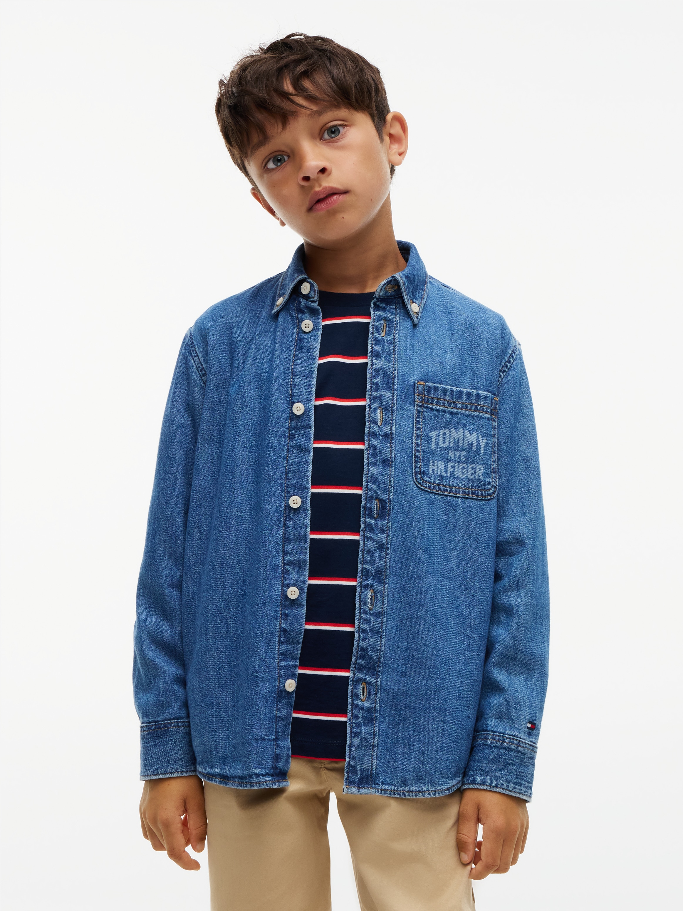 Image of Tommy Hilfiger Jeanshemd Button-down-Kragen, Regular Fit, Brusttasche, Kinder bis 16 Jahre