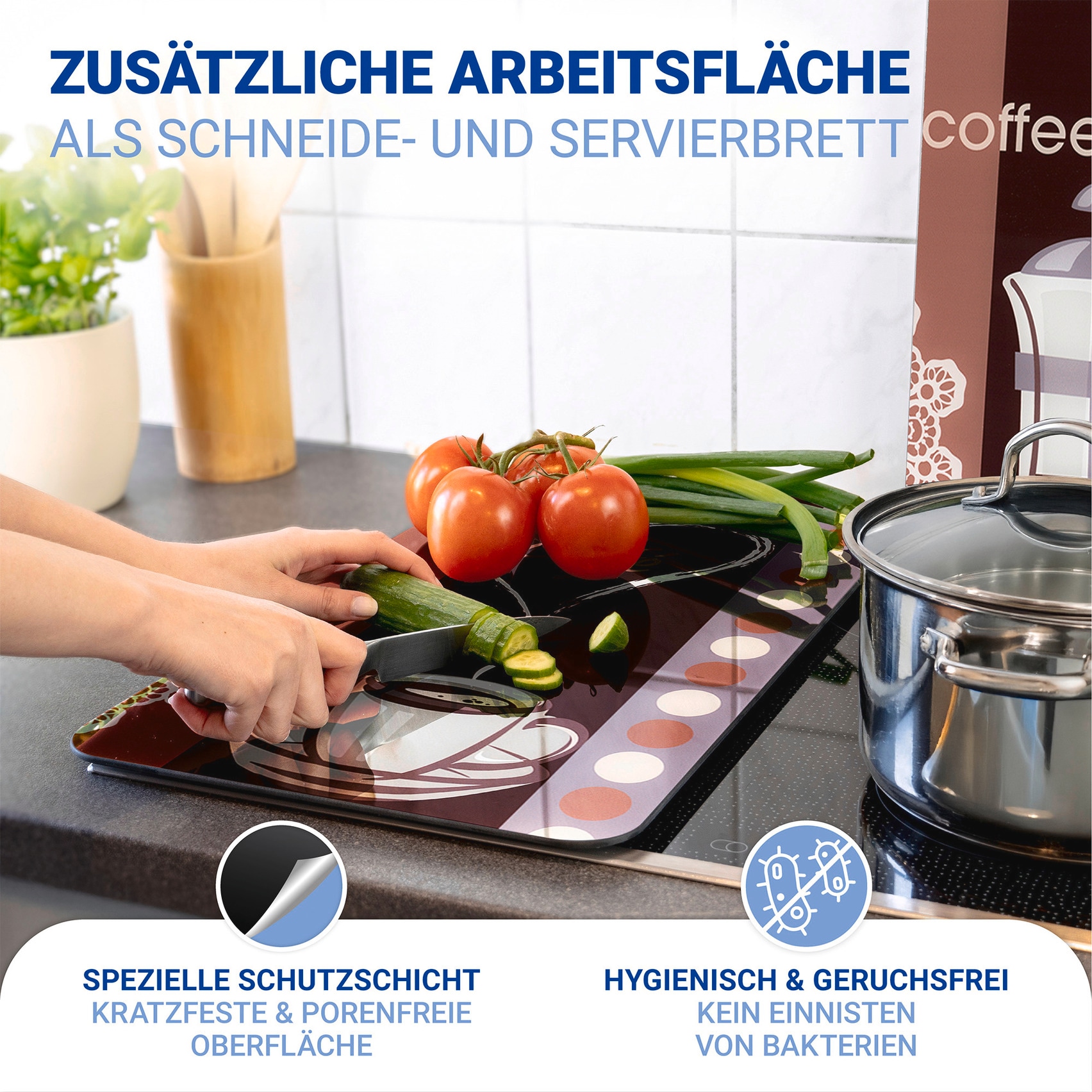 WENKO Herd-Abdeckplatte »Universal Modell Kaffeeduft«, (Set, 2 tlg.), Herdabdeckung für alle Herdarten, kratzfest, mit rutschfesten Füssen