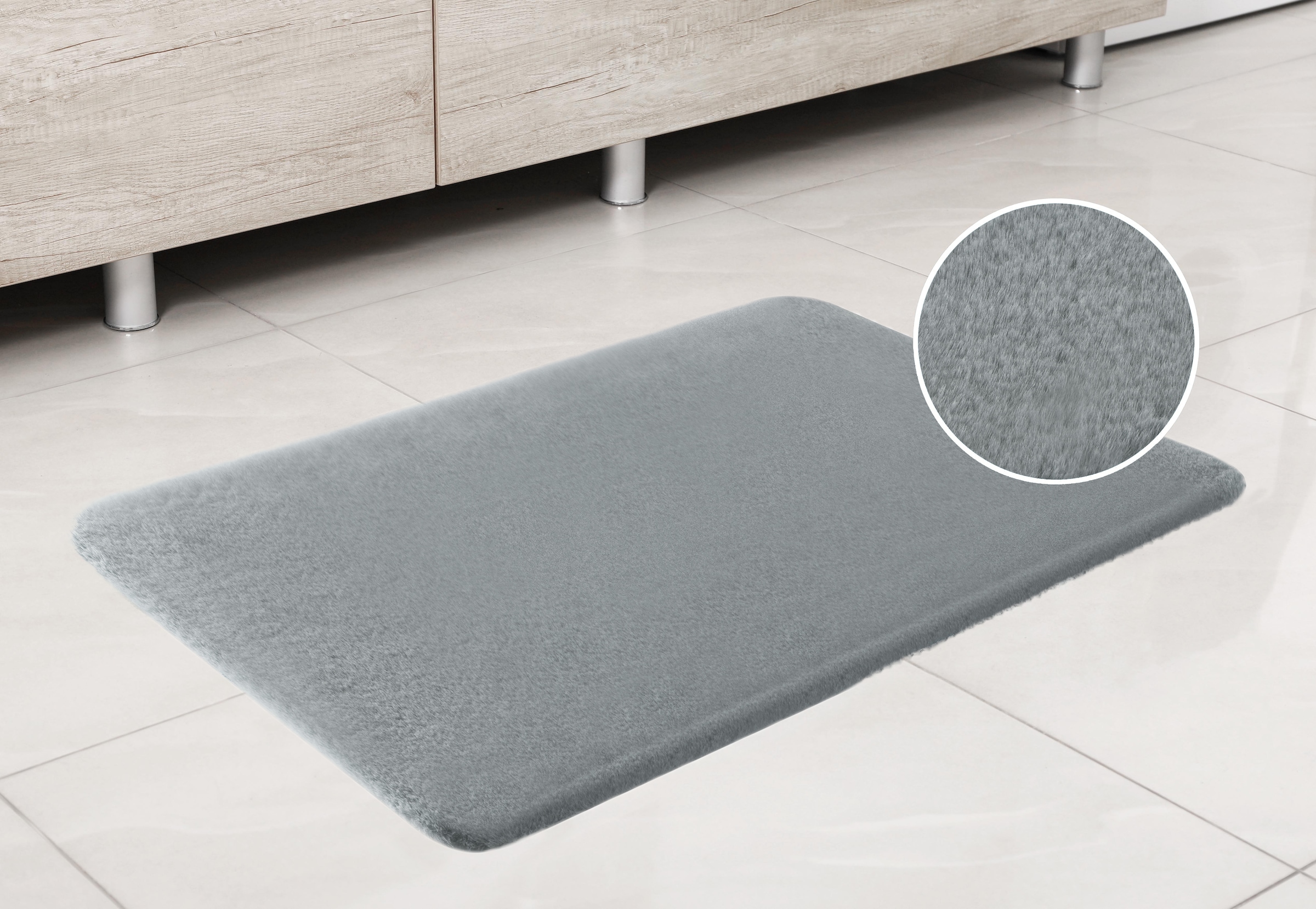 my home Badematte »Valeria, Kaninchenfell-Haptik«, rutschhemmend beschichtet, fussbodenheizungsgeeignet-strapazierfähig, Kunstfell, weicher Badteppich