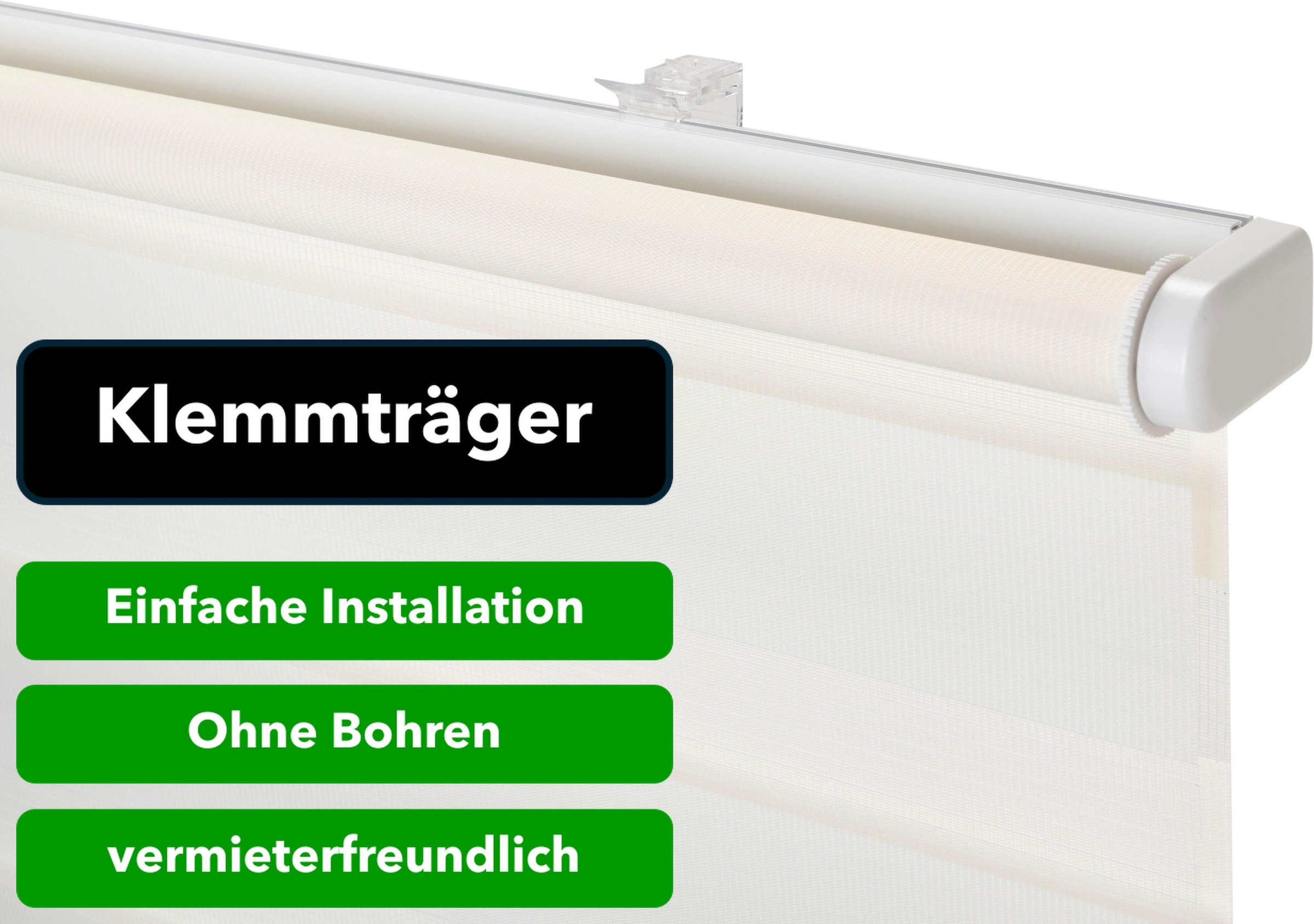 my home Doppelrollo »Jan«, Lichtschutz, Sichtschutz, ohne Bohren, freihängend, Fixmass, Klemmfix, uni, monochrom, basic, schnurlos, Klemmträger