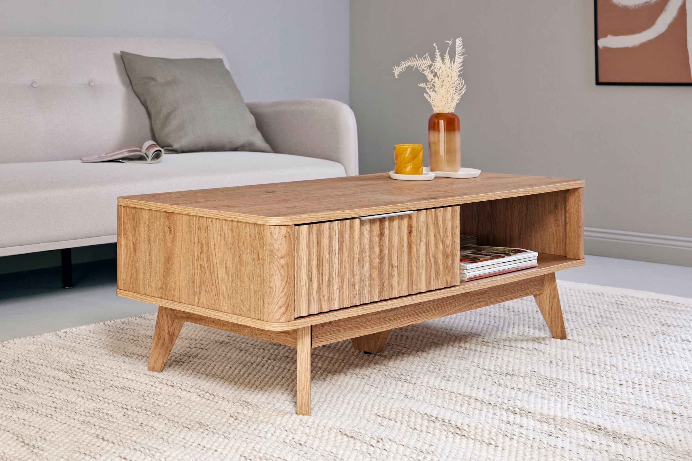 Jahnke Couchtisch »WAVE COFFEE SK« 1 Stk. tlg. Couchtisch, Retro-Stil, Stauraum, Fronten in raffiniertem Wellendesign