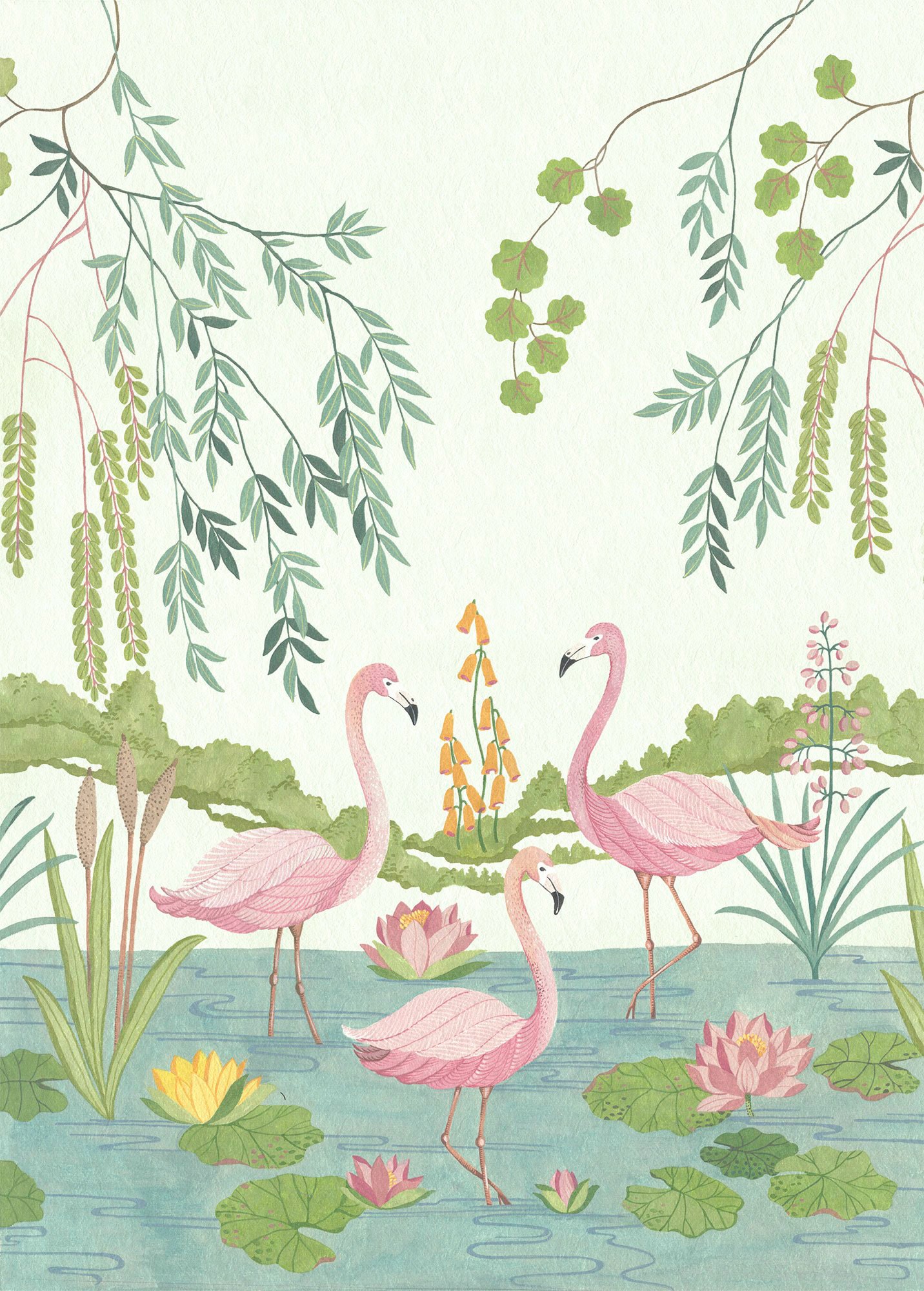 Image of Komar Vliestapete "Digitaldruck Vlies - Flamingo Vibes - Grösse 200 x 280 cm" bedruckt glatt Kinderzimmer