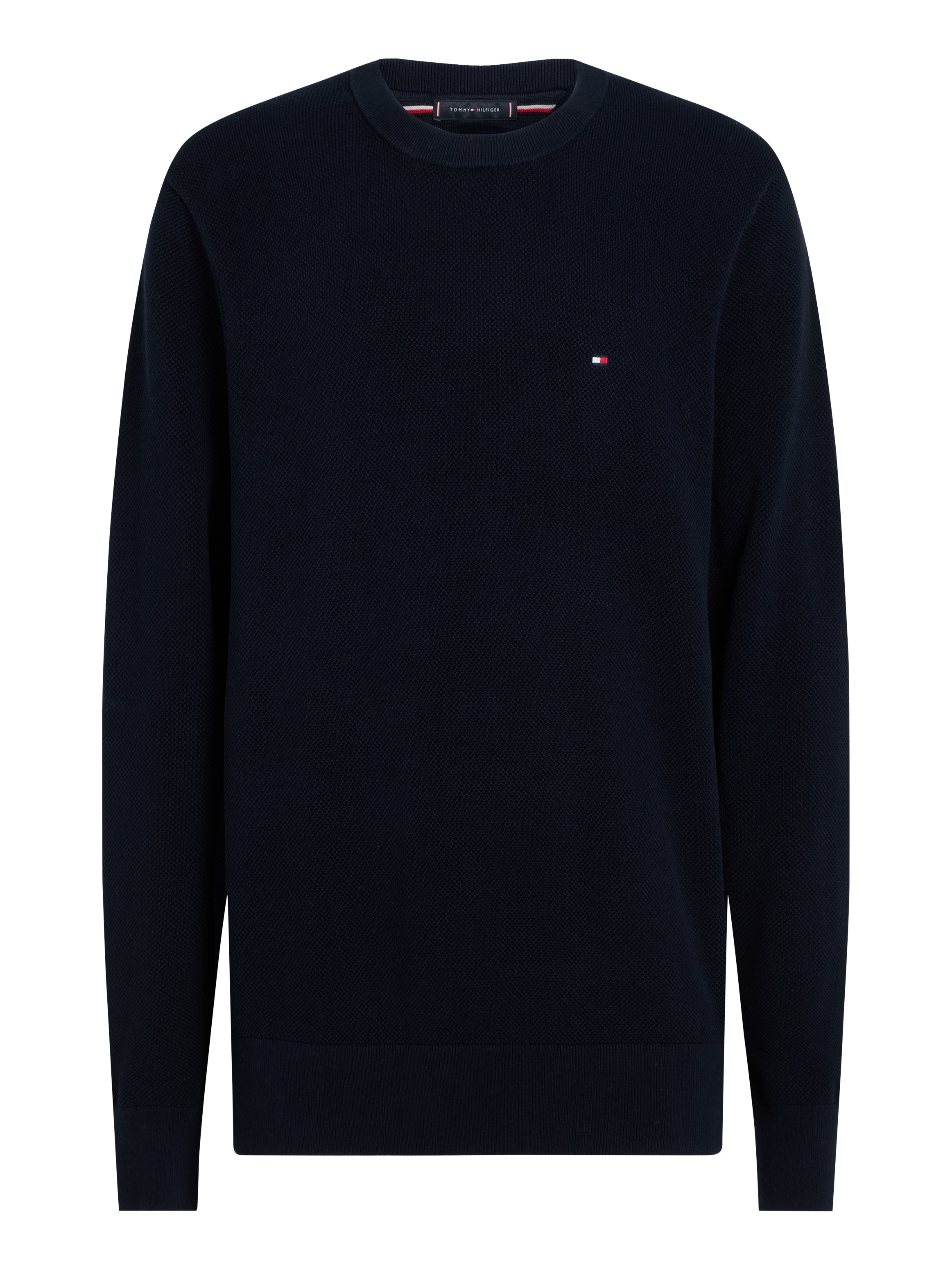 Tommy Hilfiger Rundhalspullover »ESSENTIAL STRUCTURE CREW NECK mit Struktur und Label«, unifarben, casual, regular fit, Baumwolle, Rundhals
