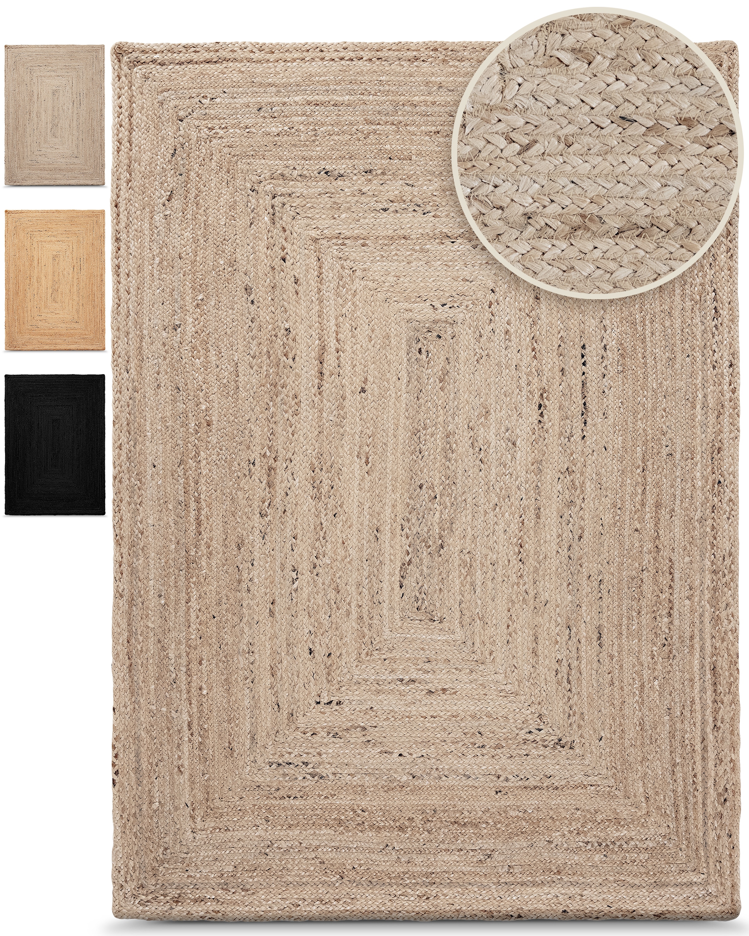 Image of carpetfine Teppich "Nele Juteteppich Naturfaser" rechteckig 6 mm Höhe geflochtener Wendeteppich aus 100% Jute, quadratisch und als Läufer