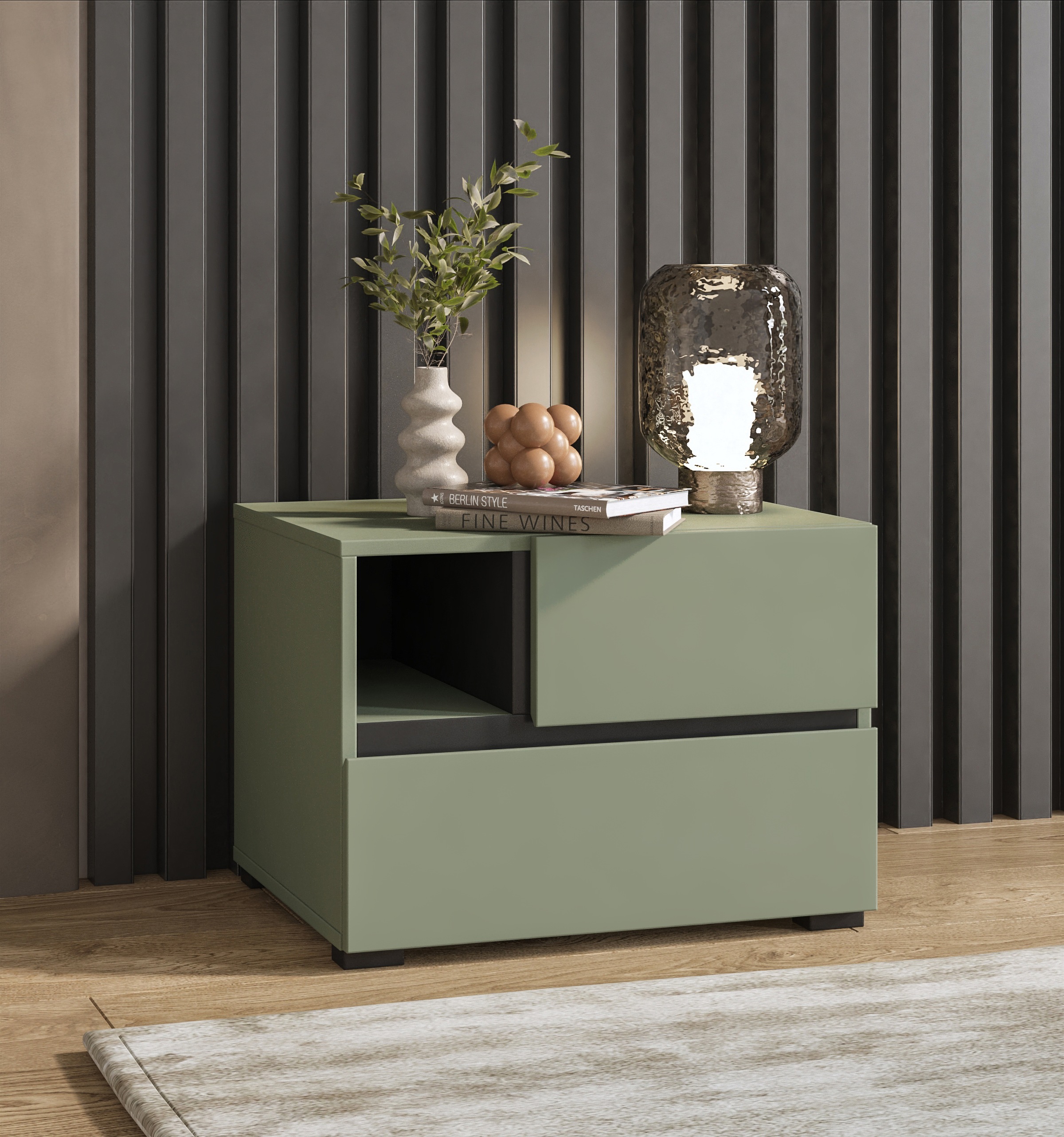 Image of GOODproduct Nachtkommode "Cross, moderner griffloser Nachtschrank" Nachttisch, Nachtkonsole mit 2 Schubladen