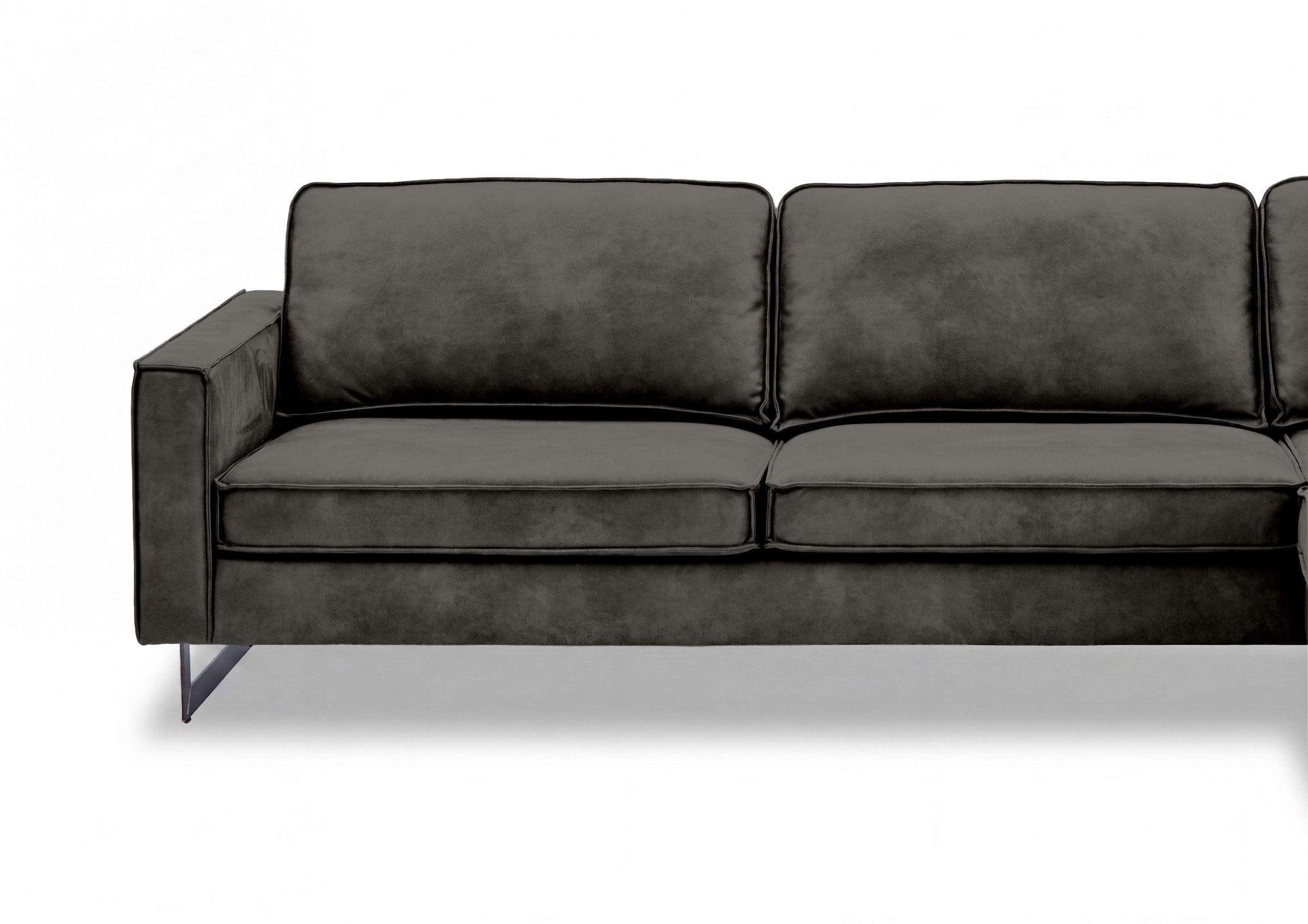GOODproduct Canapé d'angle »Pinto, 290 cm, Cord, Chenille, Lederoptik, Ottomane links / rechts« avec jonc, pieds métalliques noirs, suspension à ressorts ondulés