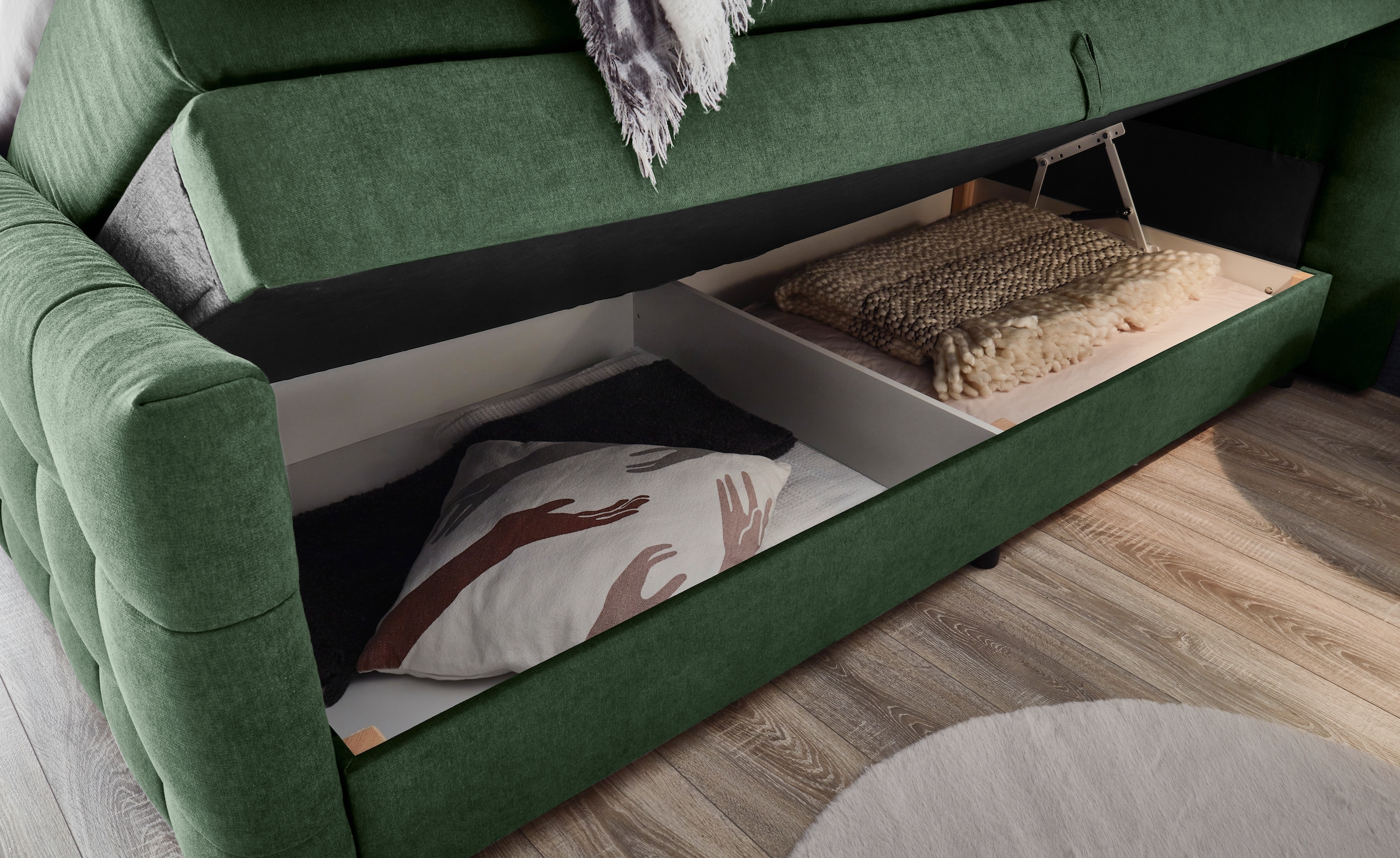 ED EXCITING DESIGN Boxspringbett »Loberie«, mit Strasssteinen im Kopf- und Fussteil, inkl. Bettkasten