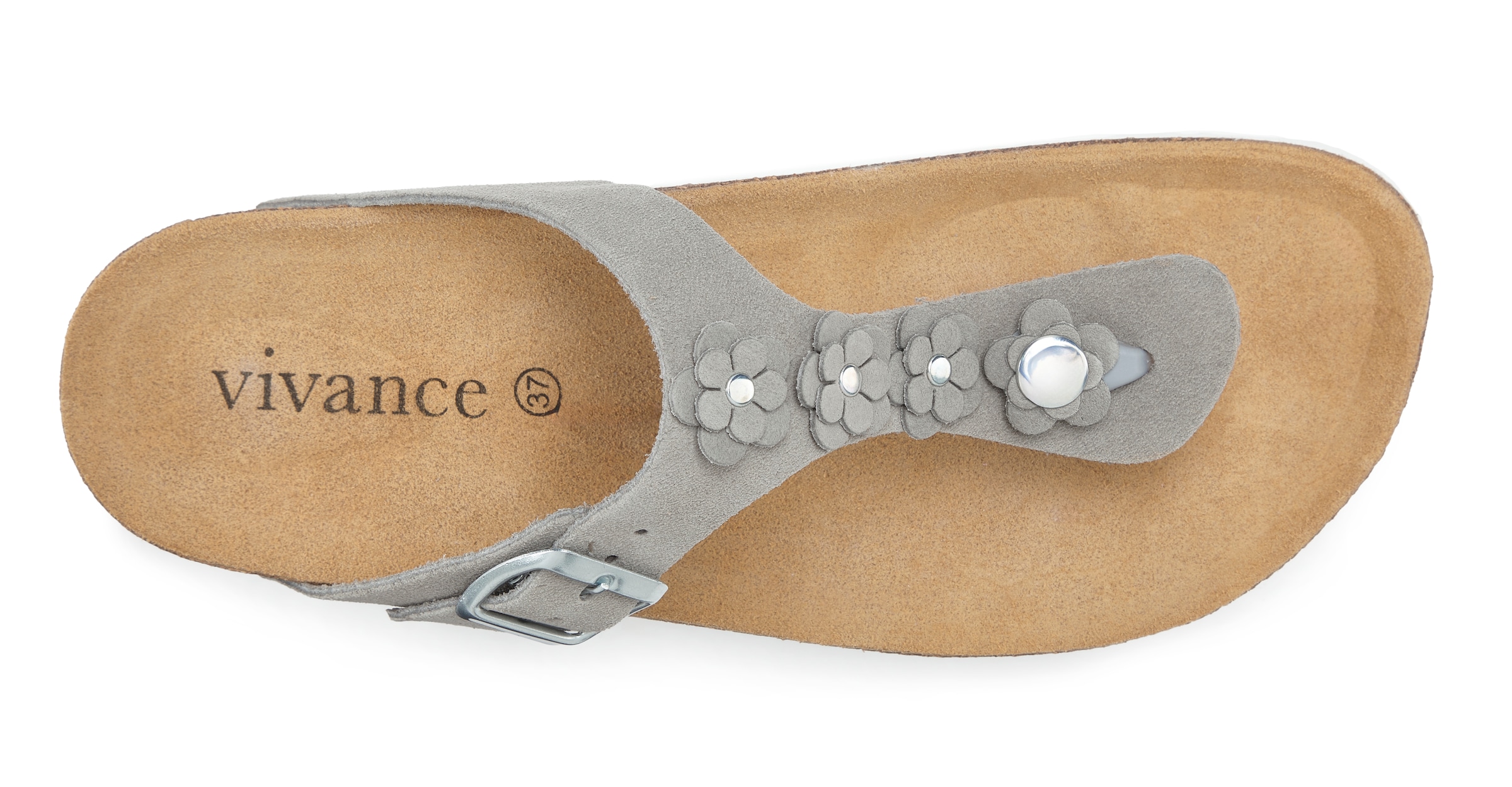Vivance Pantolette »Mule, Sandale, offener Schuh, Sommerschuh,«  NEU aus Leder mit Korkfussbett und Blüten-Applikation