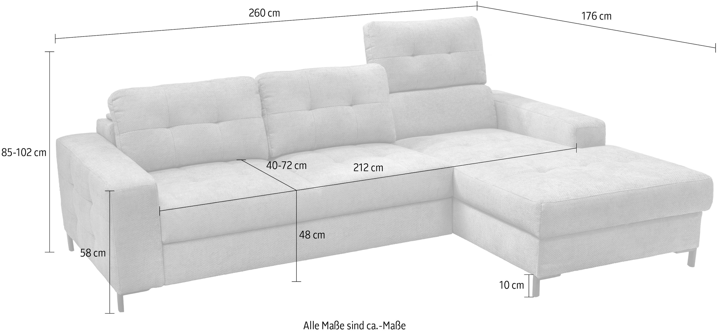 exxpo - sofa fashion Canapé d'angle »Bonito, mit Rücken- und Sitztiefenverstellung, inkl. Bett & Bettkasten« Réglage de la profondeur d’assise, réglage en hauteur