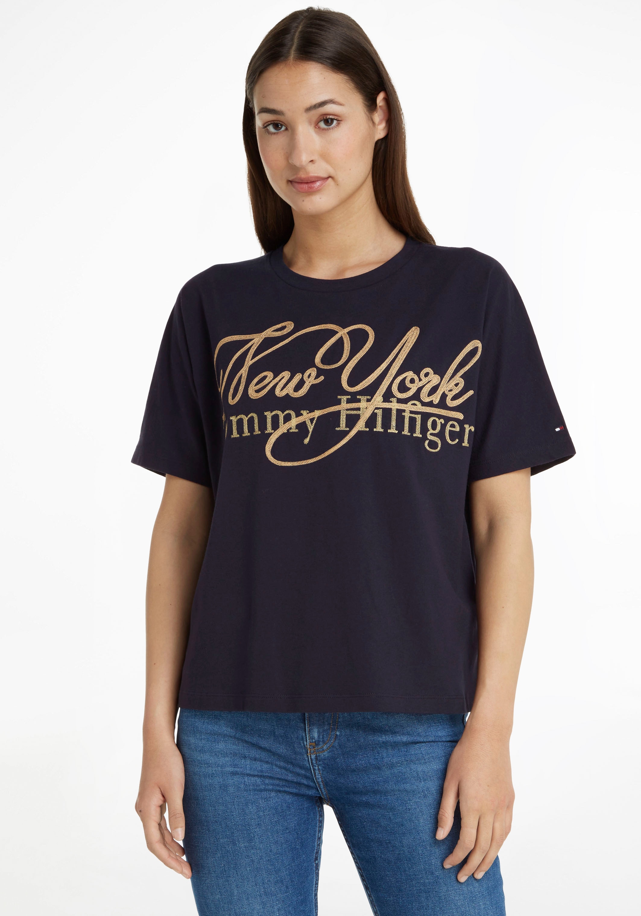 metalicfarbenen Acheter T-Shirt »RLX Tommy Hilfiger Hilfiger Markenlabel METALLIC mit & NY Tommy C-NK SS«, Print confortablement
