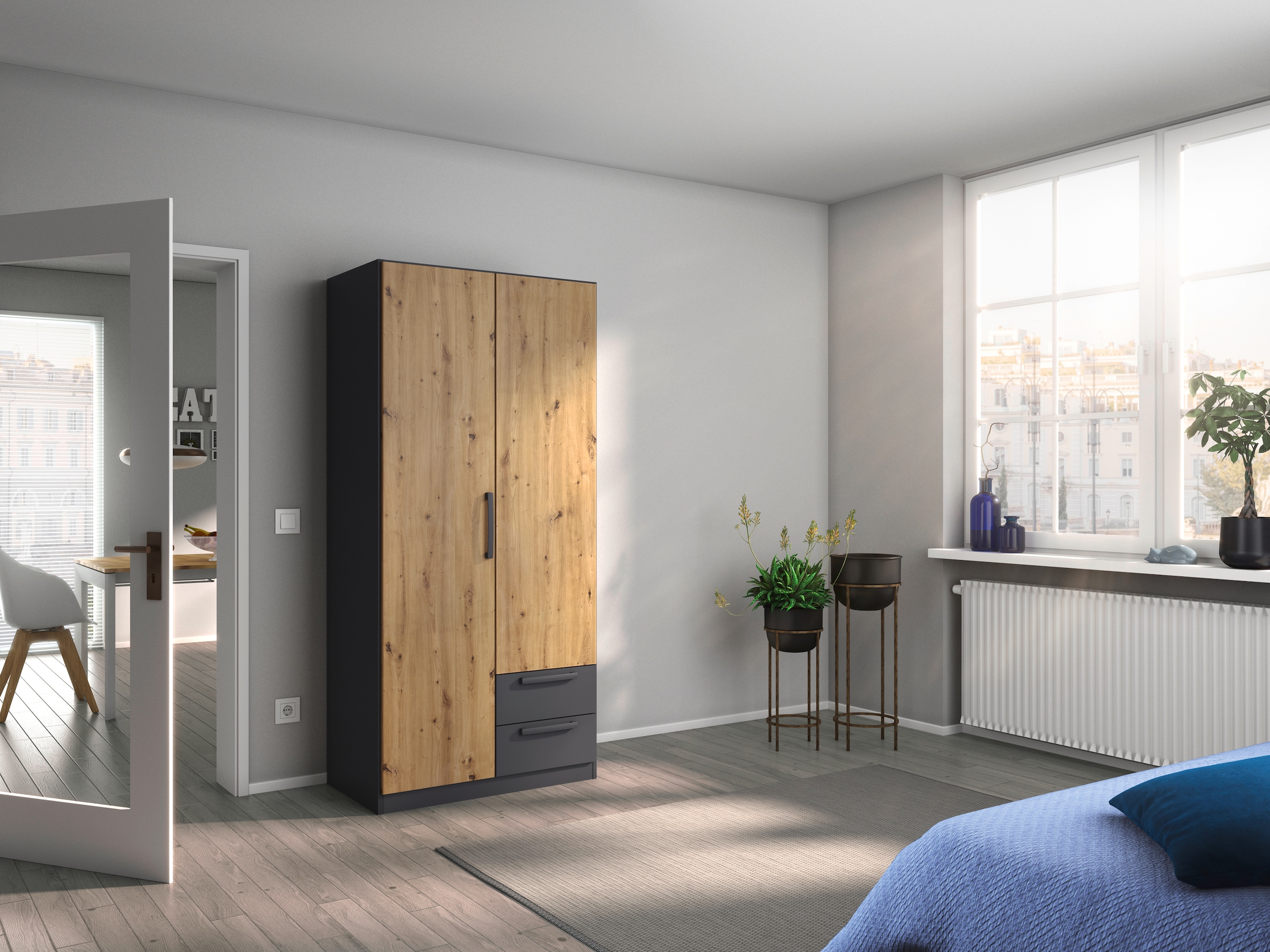 rauch Kleiderschrank »Schrank Garderobe Wäscheschrank Schlafzimmerschrank Ankleide STYLEUP« Typ Dark & Wood, 2 Schubladen, mit trendigen Griffen MADE IN GERMANY