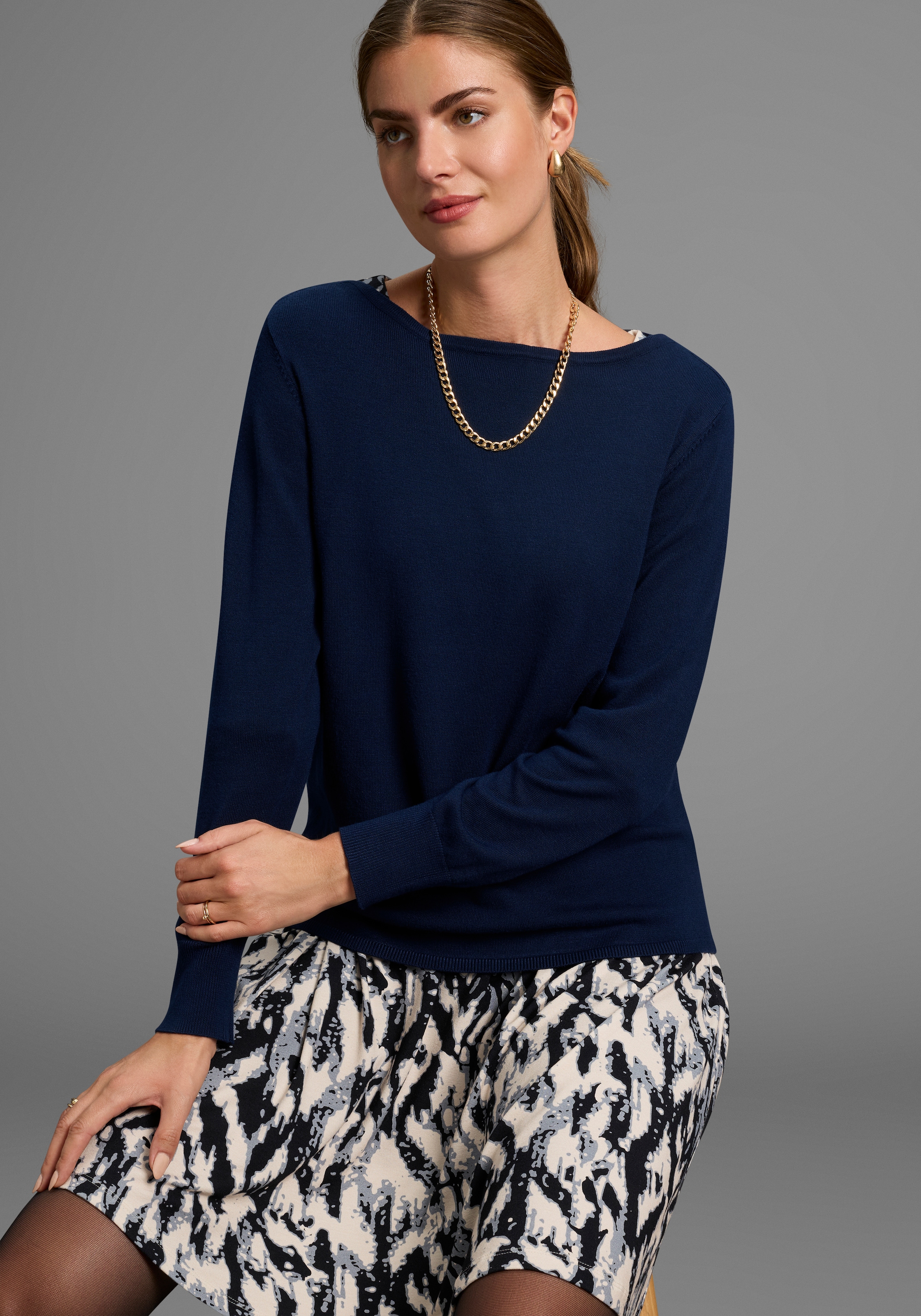 Image of Laura Scott Strickpullover leichter Übergangspullover mit Uboot Ausschnitt