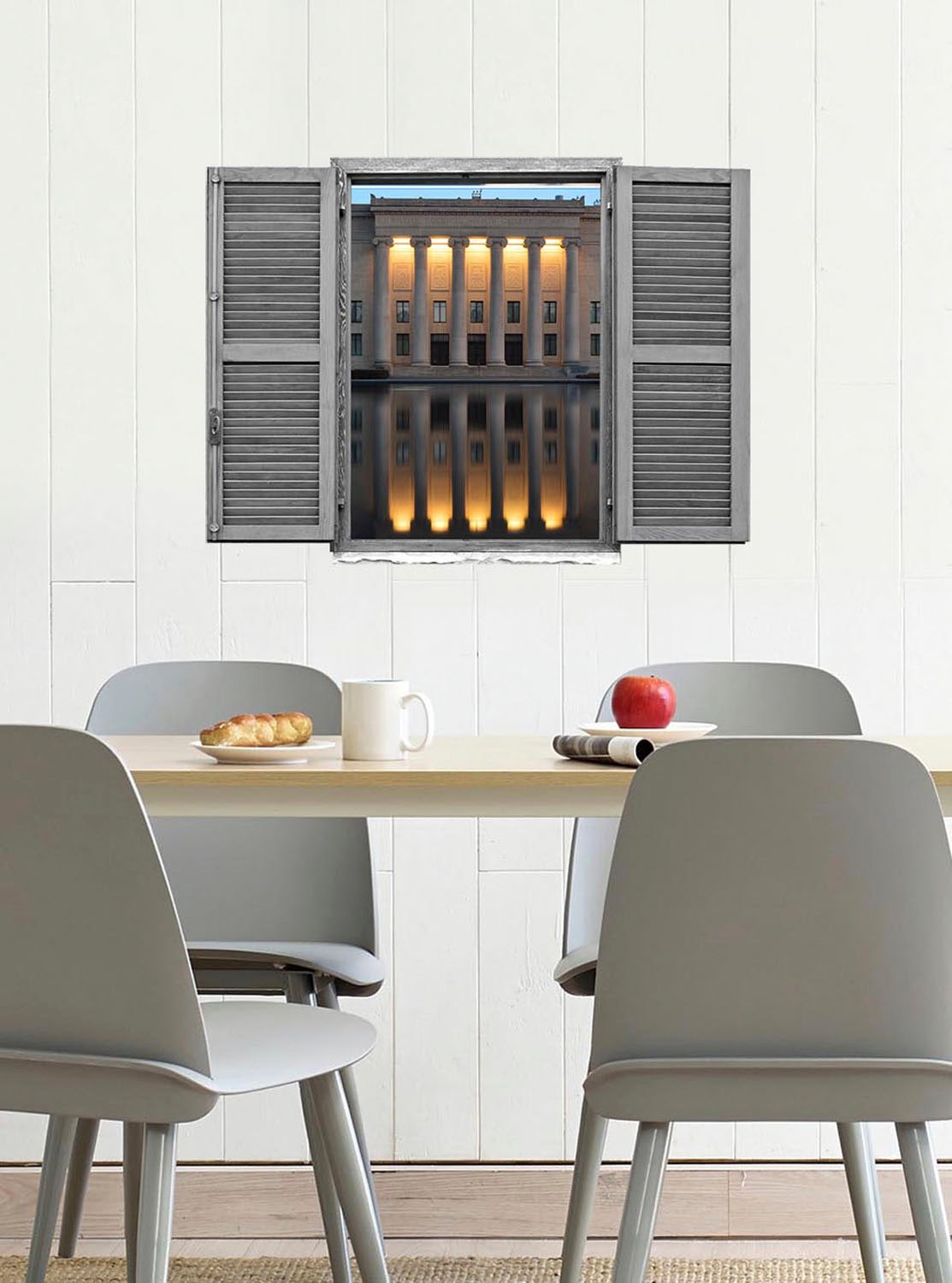 queence Autocollant mural »Gebäude vorm Wasser« Wandsticker, Wandbild, selbstklebend, 3D, Fenster